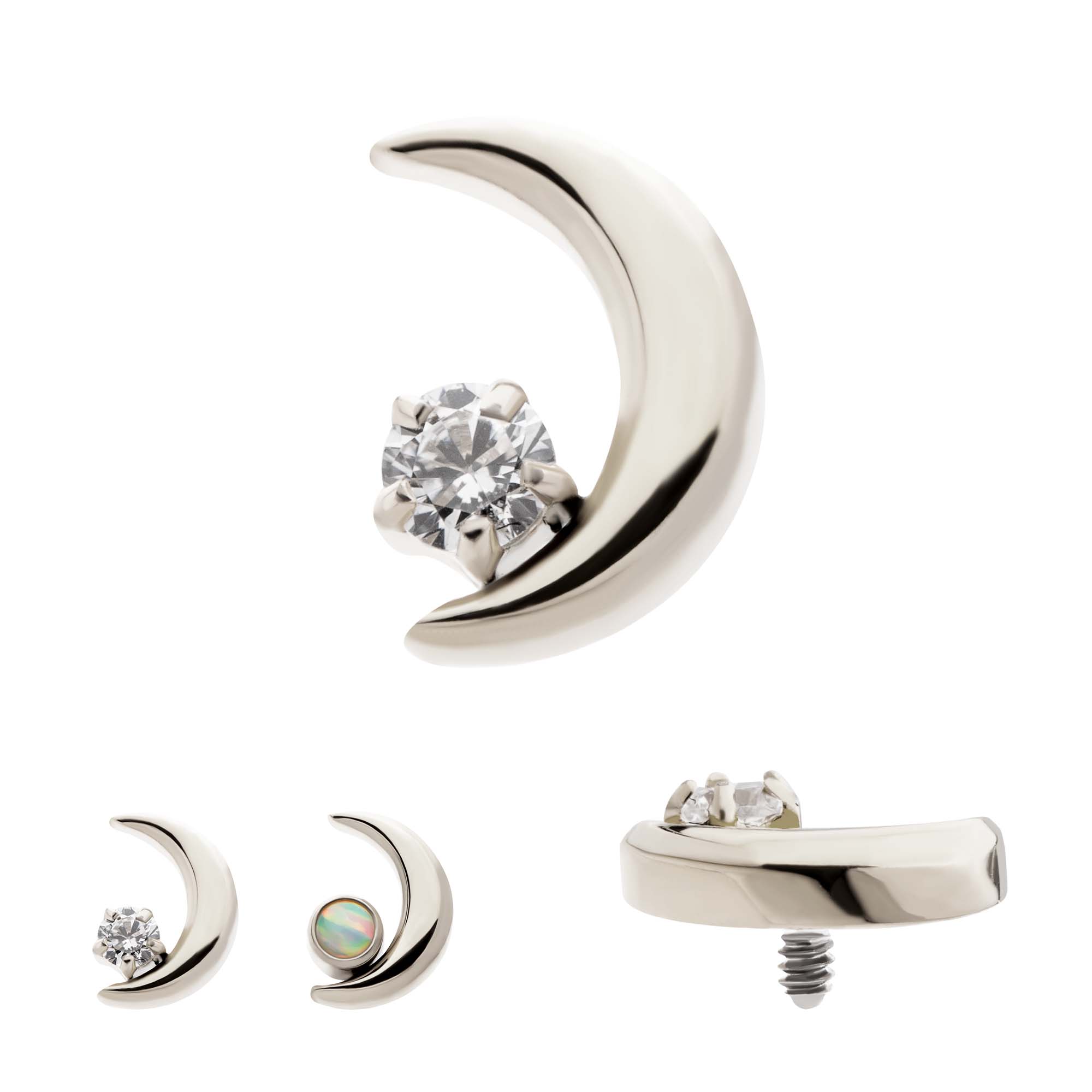 Titanium Internally Threaded Crescent Moon with CZ/Opal Top