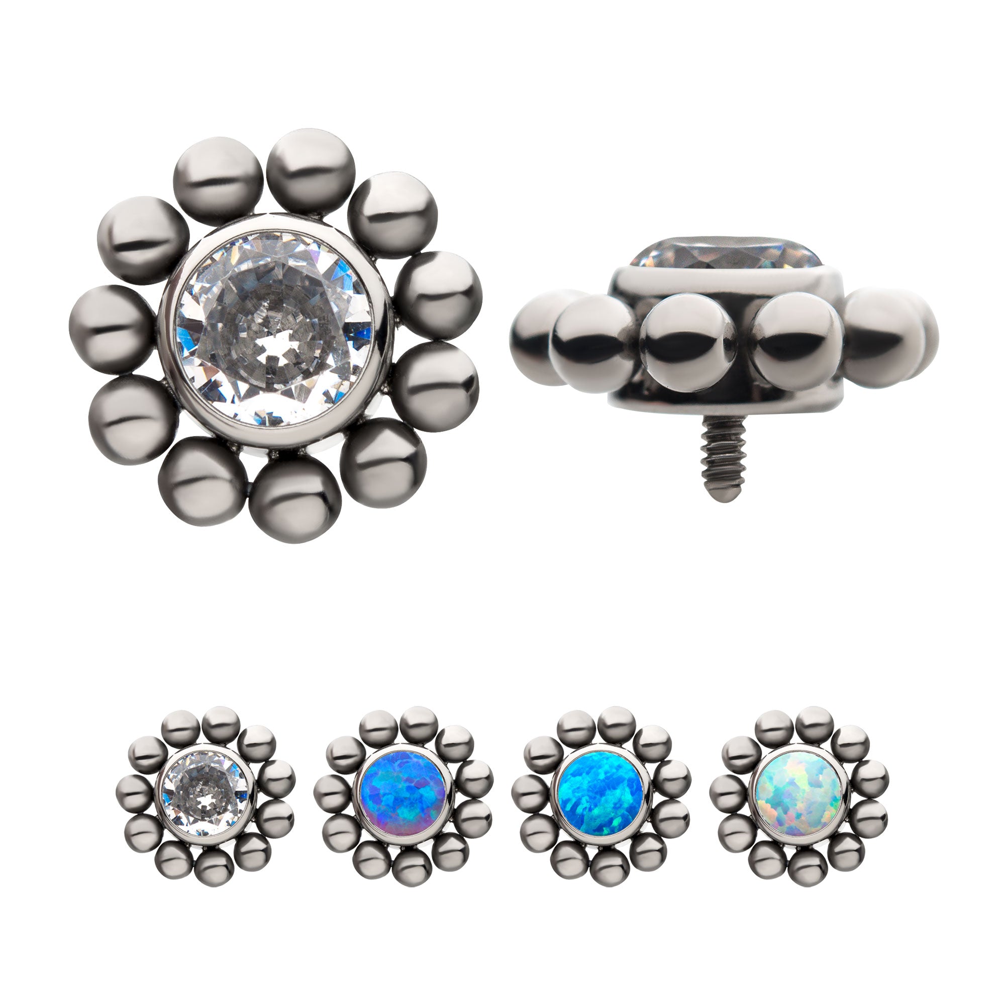 Titanium Internally Threaded with 1pc Bezel Set CZ/Synthetic Opal and 11pcs Beads Top