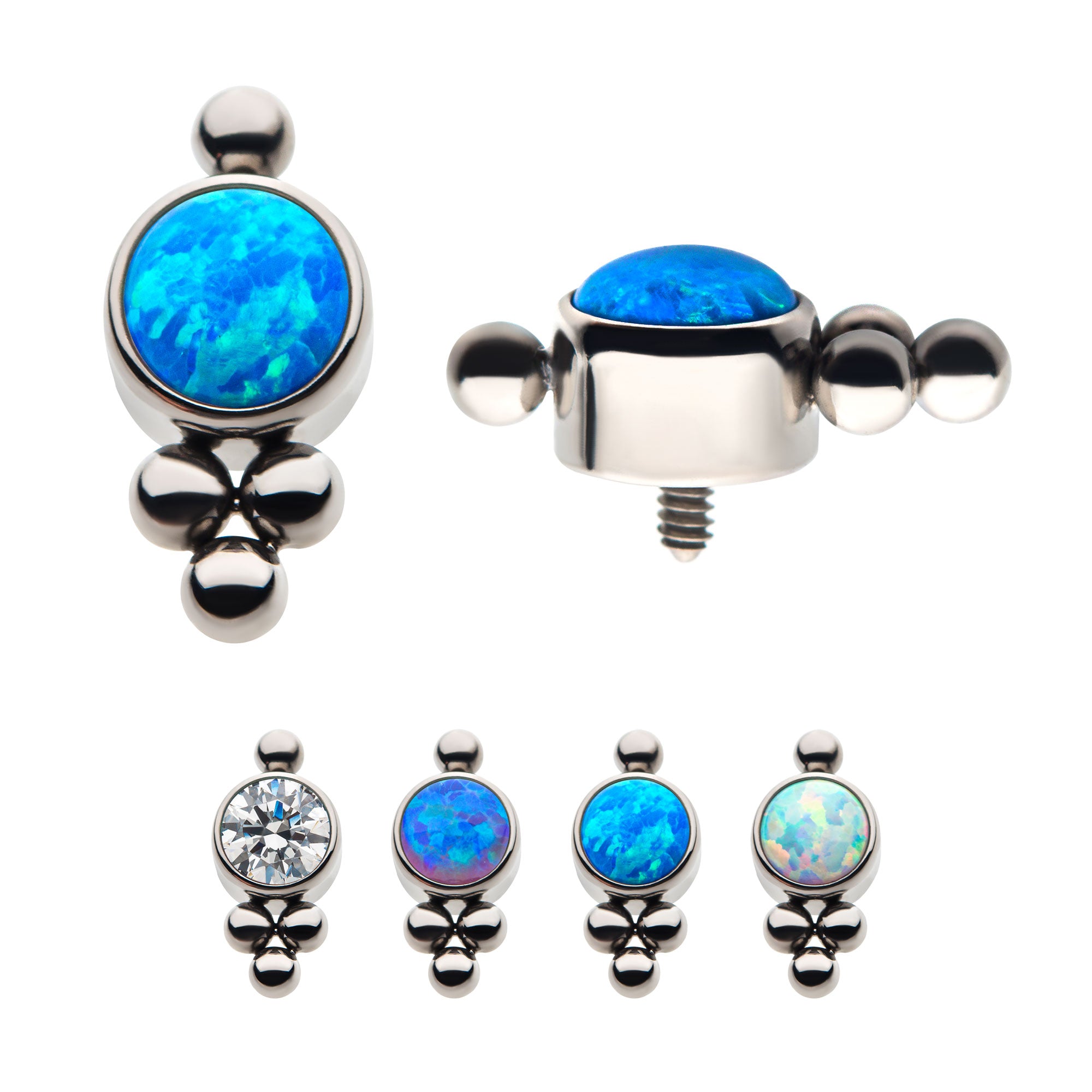 Titanium Internally Threaded with 1pc Bezel Set CZ/Synthetic Opal and 4pcs Beads Top