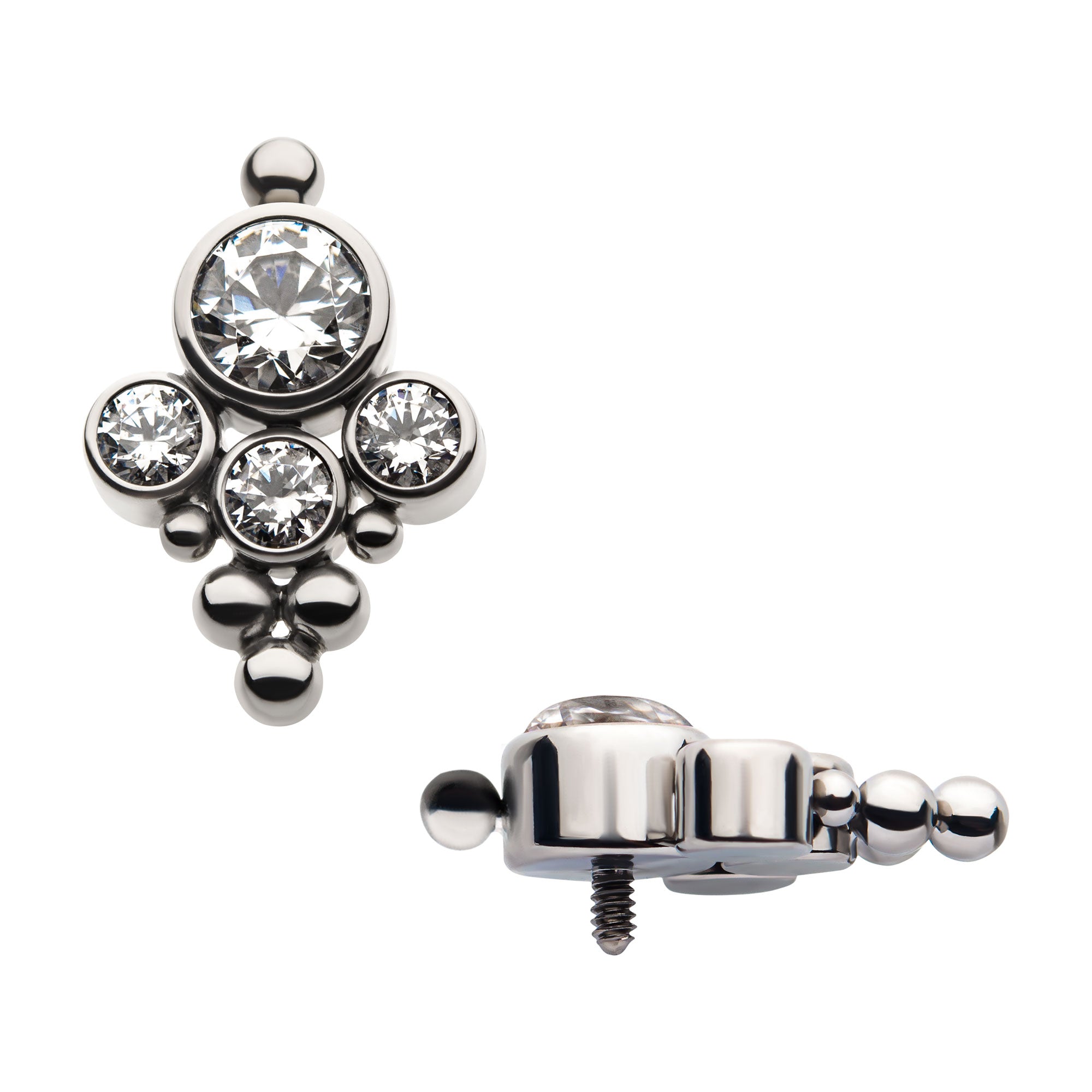 Titanium Internally Threaded with 4pcs Clear Swarovski Zirconia & Beads Cluster Top