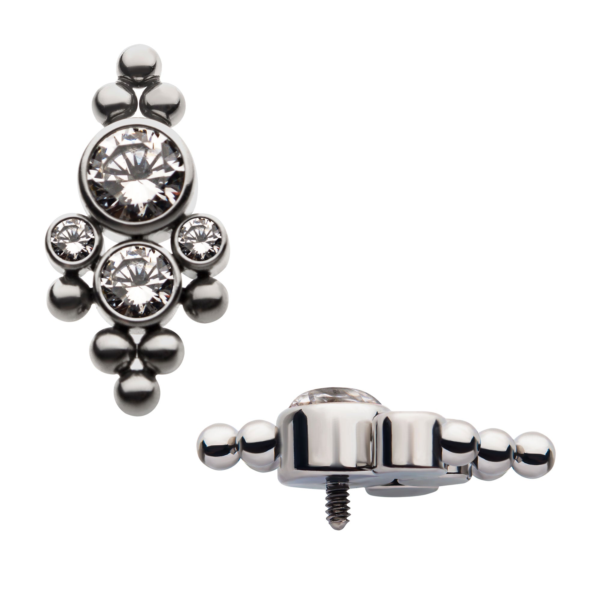 Titanium Internally Threaded with 4pcs Clear Swarovski Zirconia & Top Down Tri-Ball Cluster Top