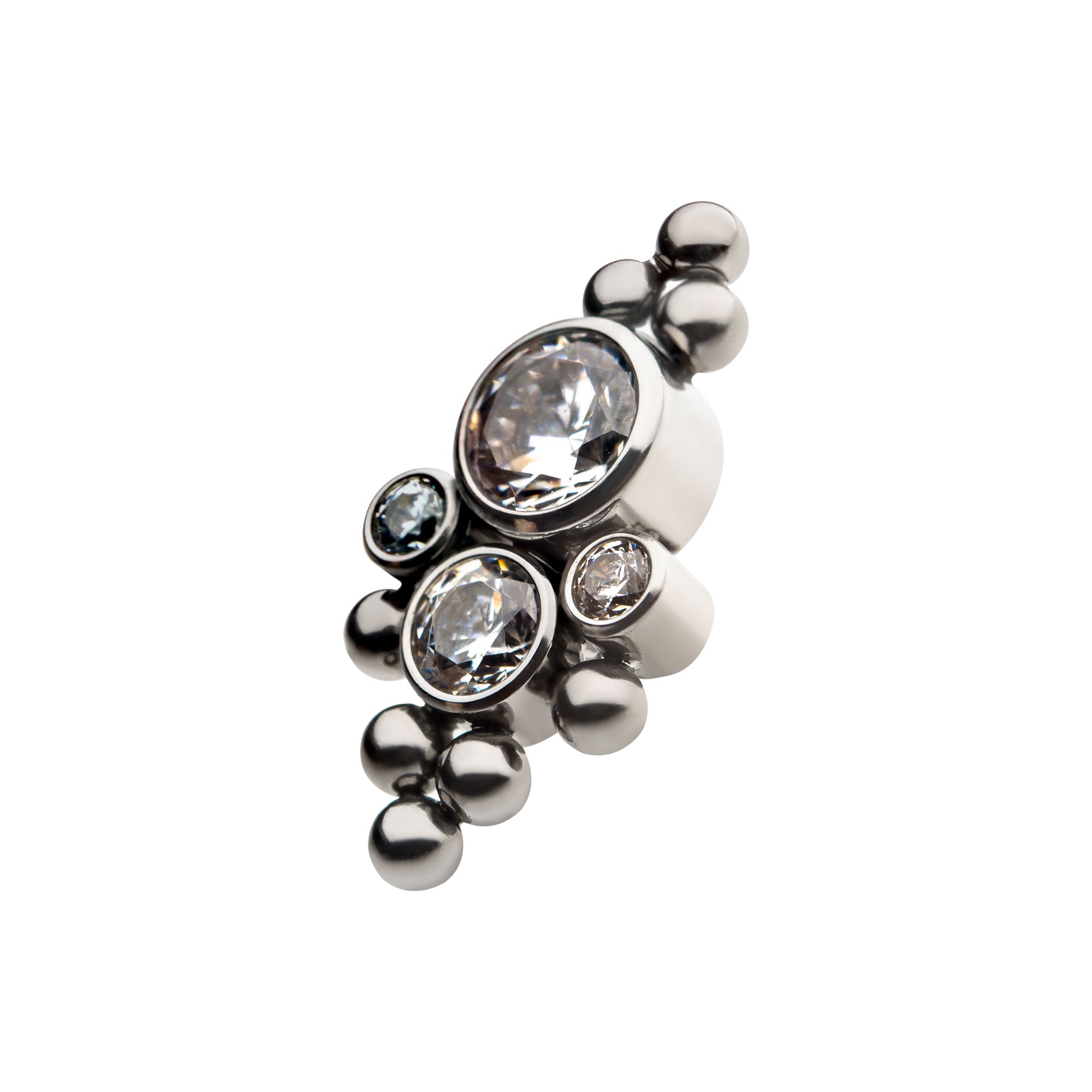 Titanium Internally Threaded with 4pcs Clear Swarovski Zirconia & Top Down Tri-Ball Cluster Top
