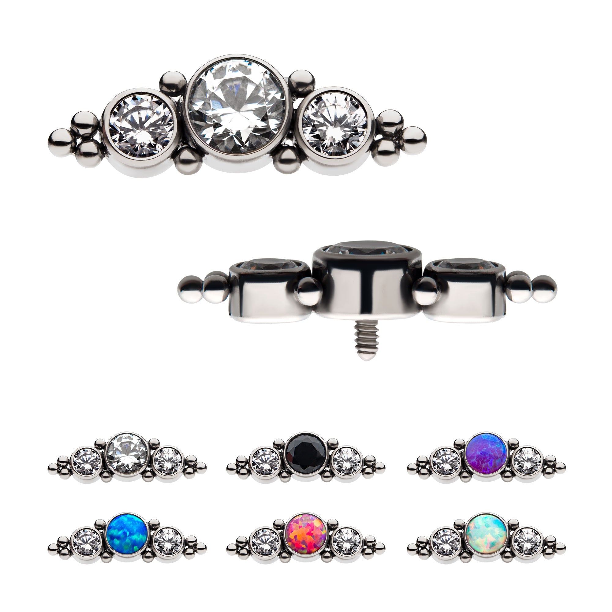 Titanium Internally Threaded Synthetic Opal/AAA CZ/Swarovski Zirconia & Beads Cluster Top