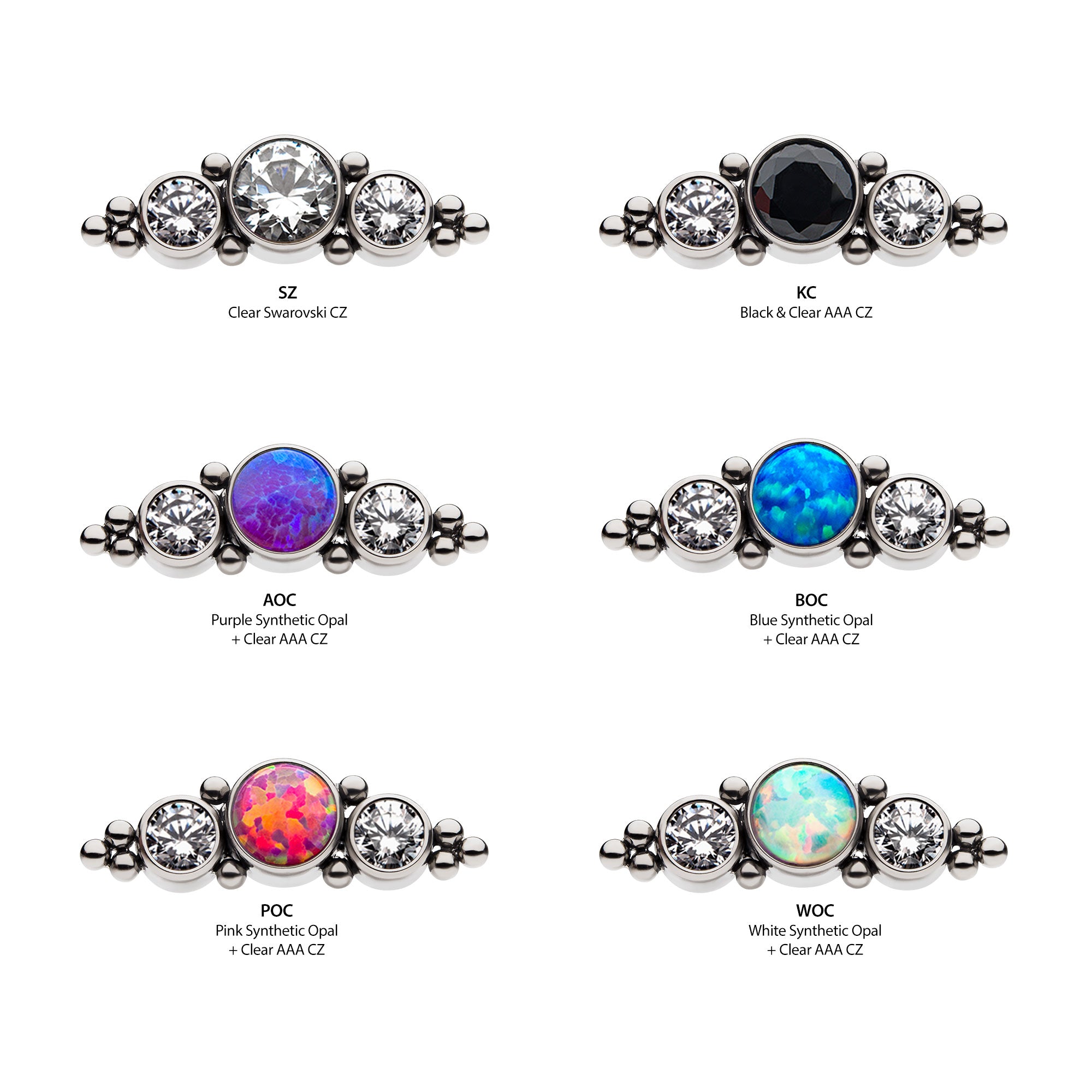 Titanium Internally Threaded Synthetic Opal/AAA CZ/Swarovski Zirconia & Beads Cluster Top