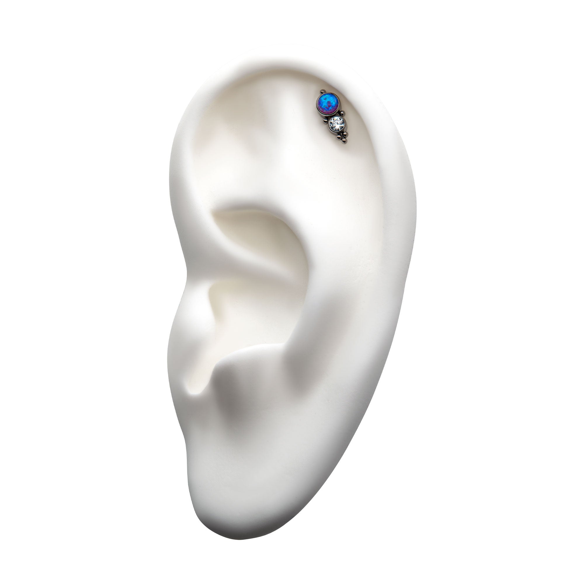 Titanium Internally Threaded with 2pcs Synthetic Opal/AAA CZ/Swarovski Zirconia & Beads Cluster Top