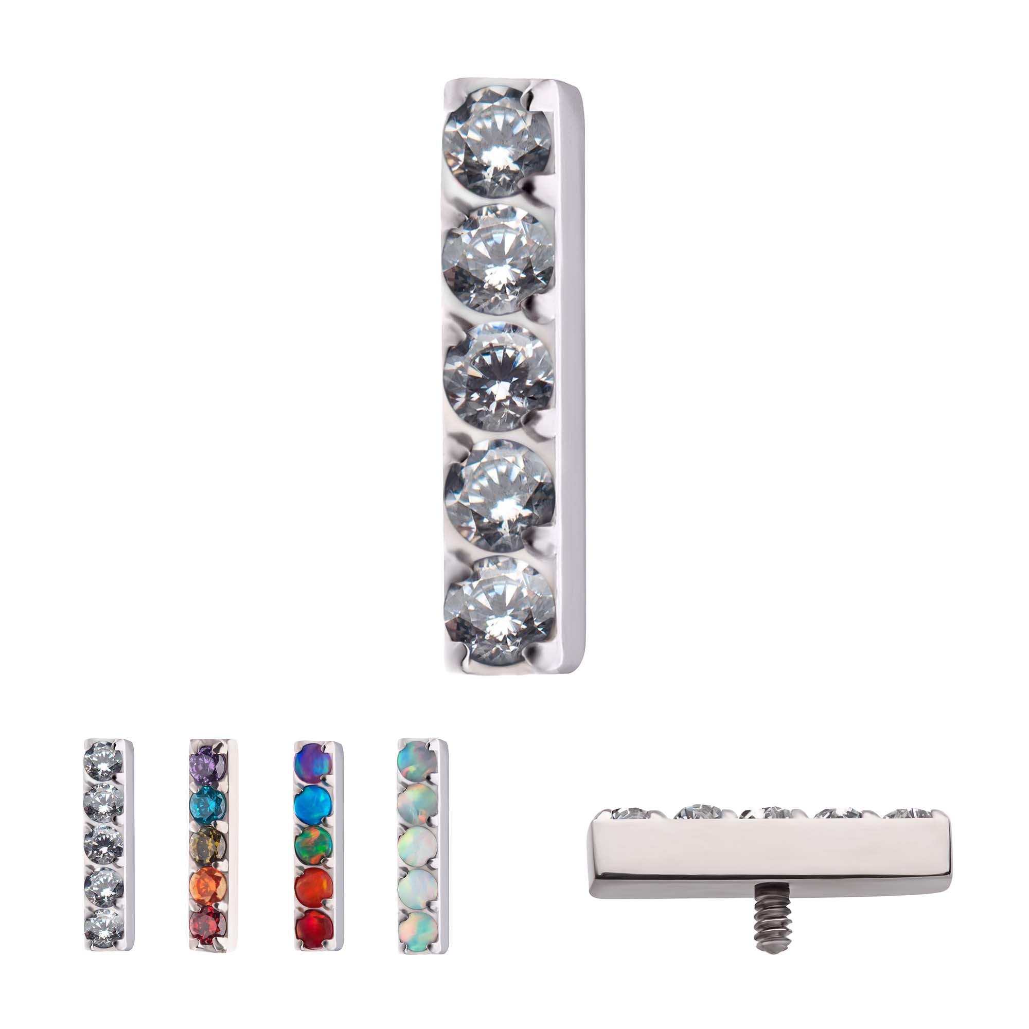 Titanium Internally Threaded with Prong Set Swarovski Crystal/CZ/Opal 5-Cluster Bar Top