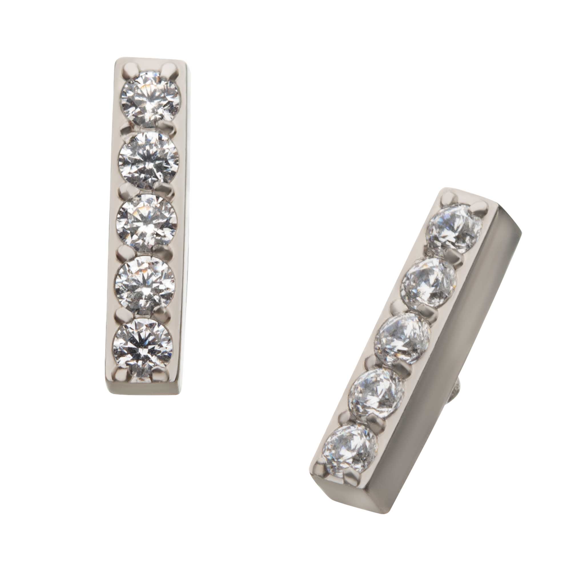 Titanium Internally Threaded with Prong Set Swarovski Crystal/CZ/Opal 5-Cluster Bar Top