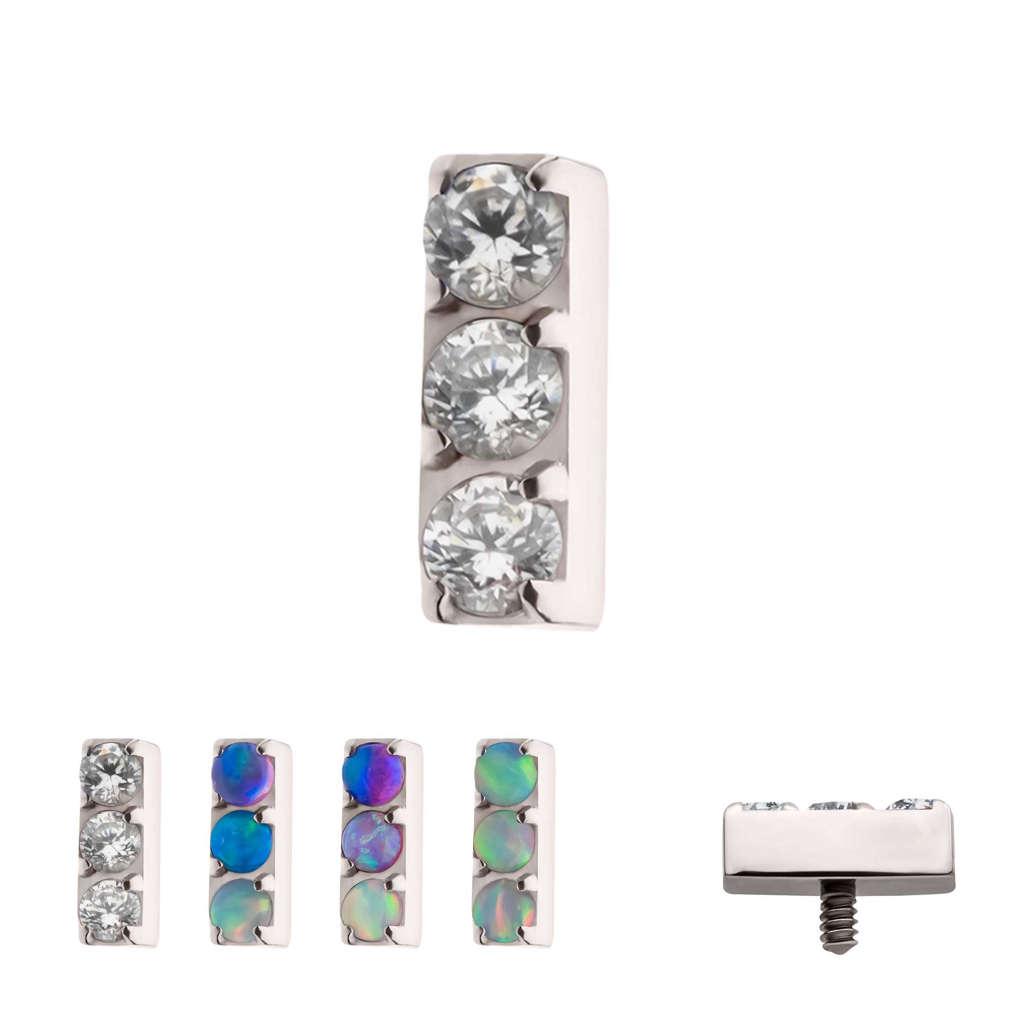 Titanium Internally Threaded with Prong Set Swarovski Crystal/CZ/Opal 3-Cluster Bar Top