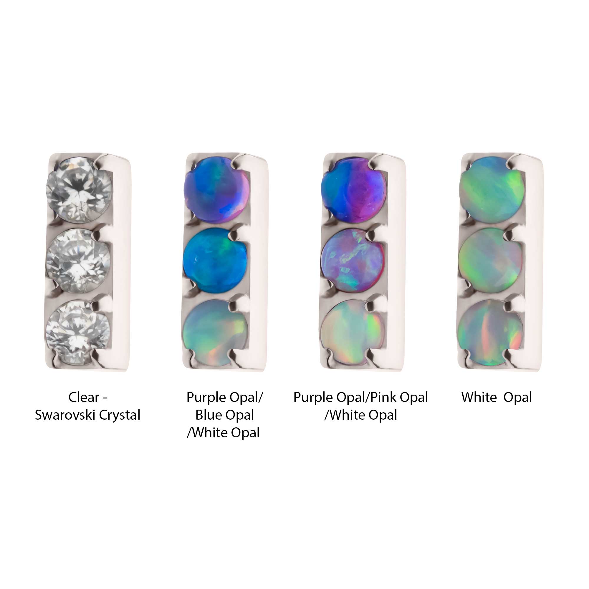 Titanium Internally Threaded with Prong Set Swarovski Crystal/CZ/Opal 3-Cluster Bar Top