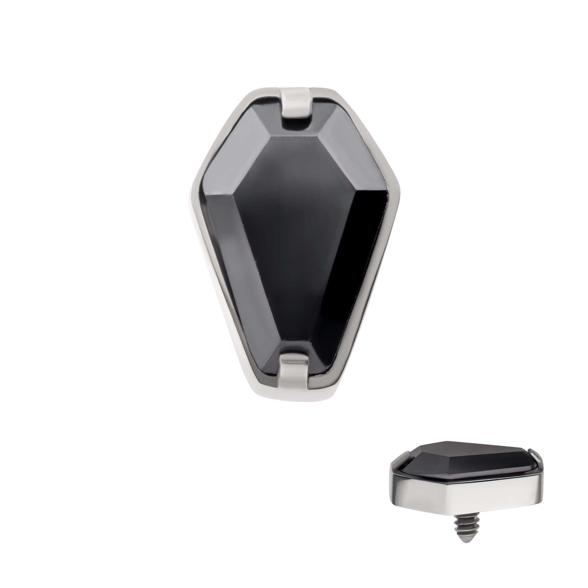 Titanium Internally Threaded with Prong Set Black CZ Coffin Top