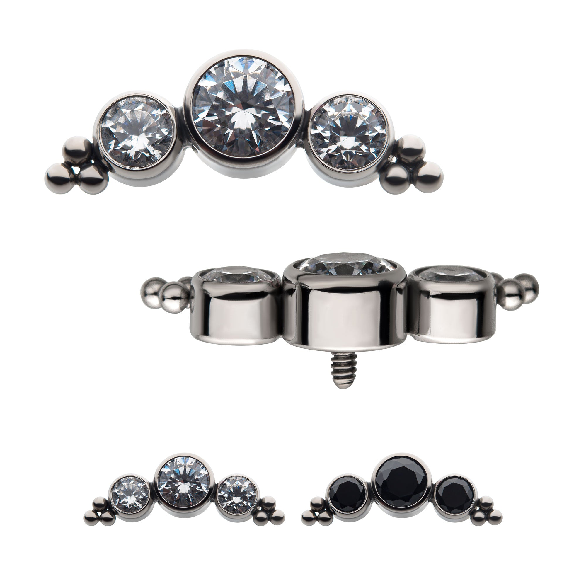 Titanium Internally Threaded with Trinity Bezel Set AAA CZ/Swarovski Zirconia & Beads Cluster Top