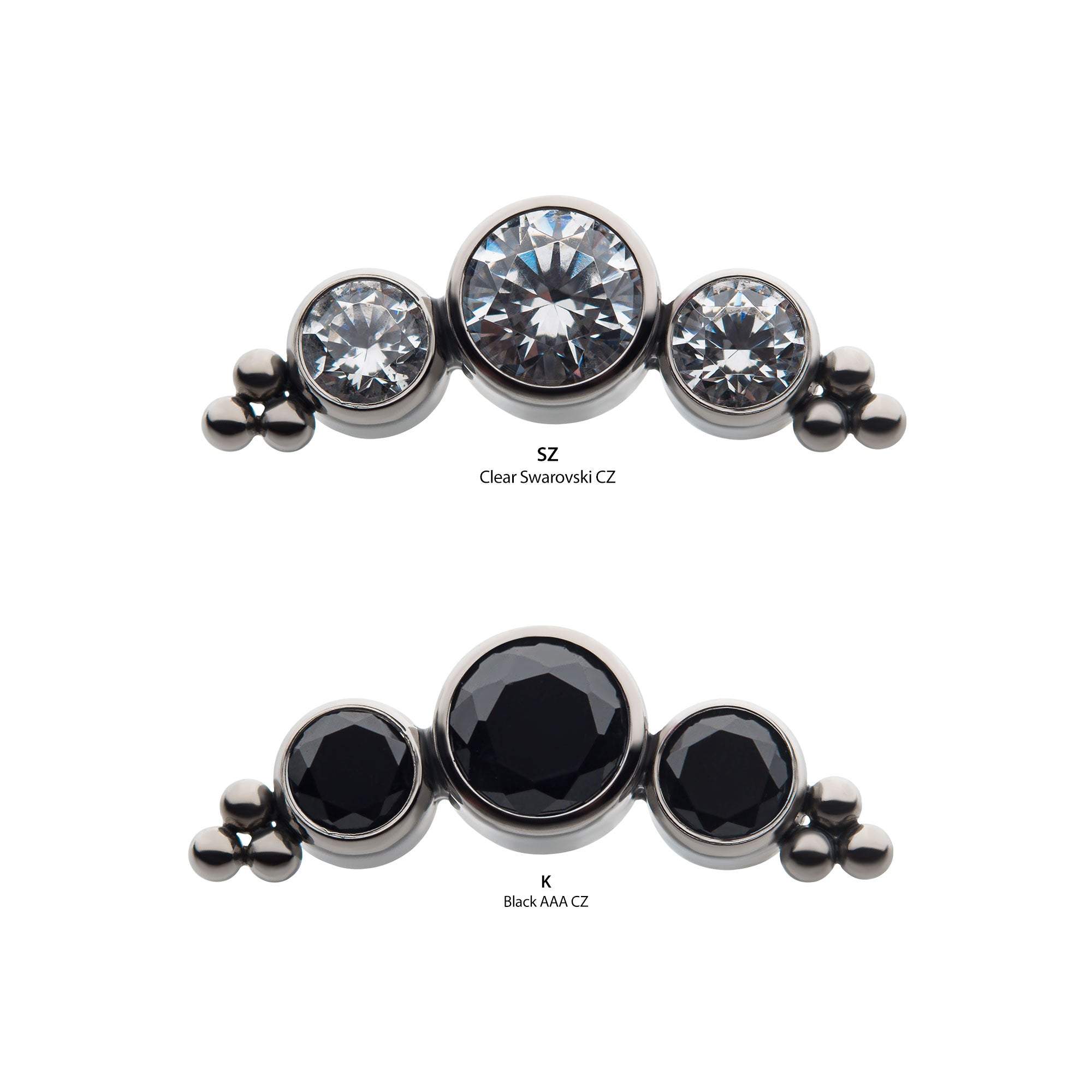 Titanium Internally Threaded with Trinity Bezel Set AAA CZ/Swarovski Zirconia & Beads Cluster Top