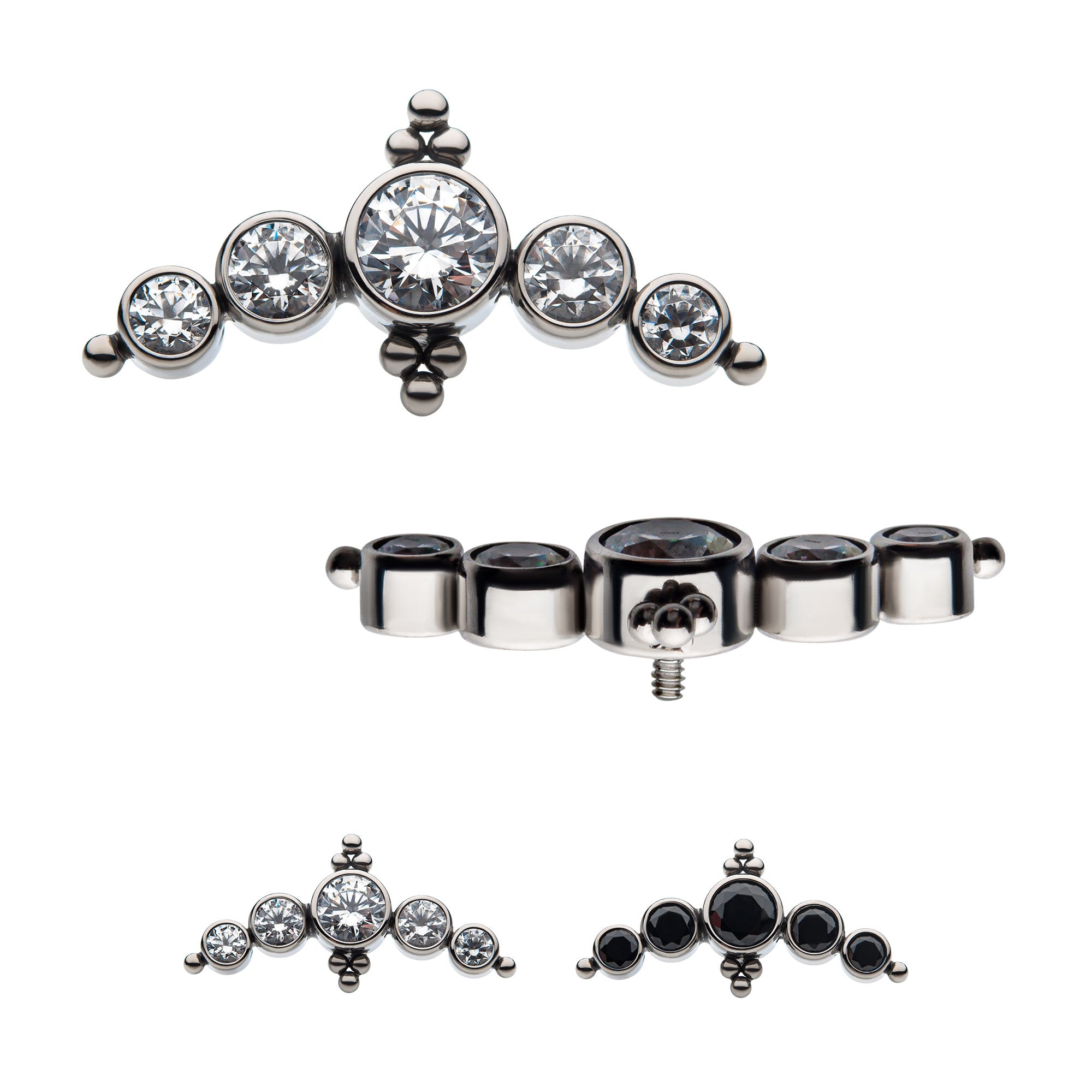 Titanium Internally Threaded with 5pcs Bezel Set AAA CZ/Swarovski Zirconia & Beads Cluster Top