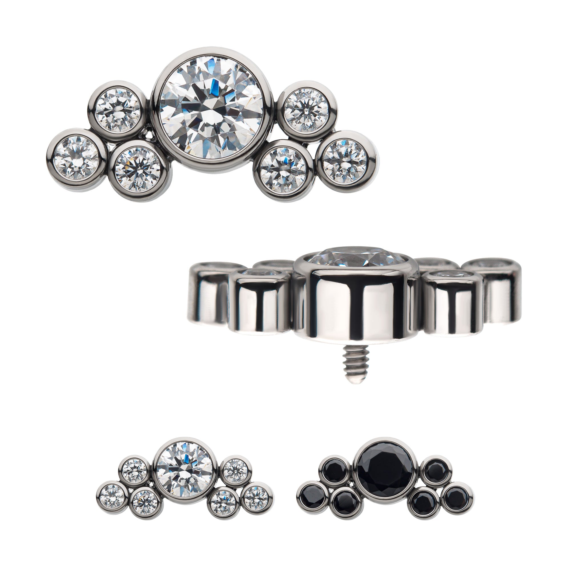 Titanium Internally Threaded with 1pc 3.5mm and 6pcs 1.5mm Bezel Set AAA CZ/Swarovski Zirconia Cluster Top