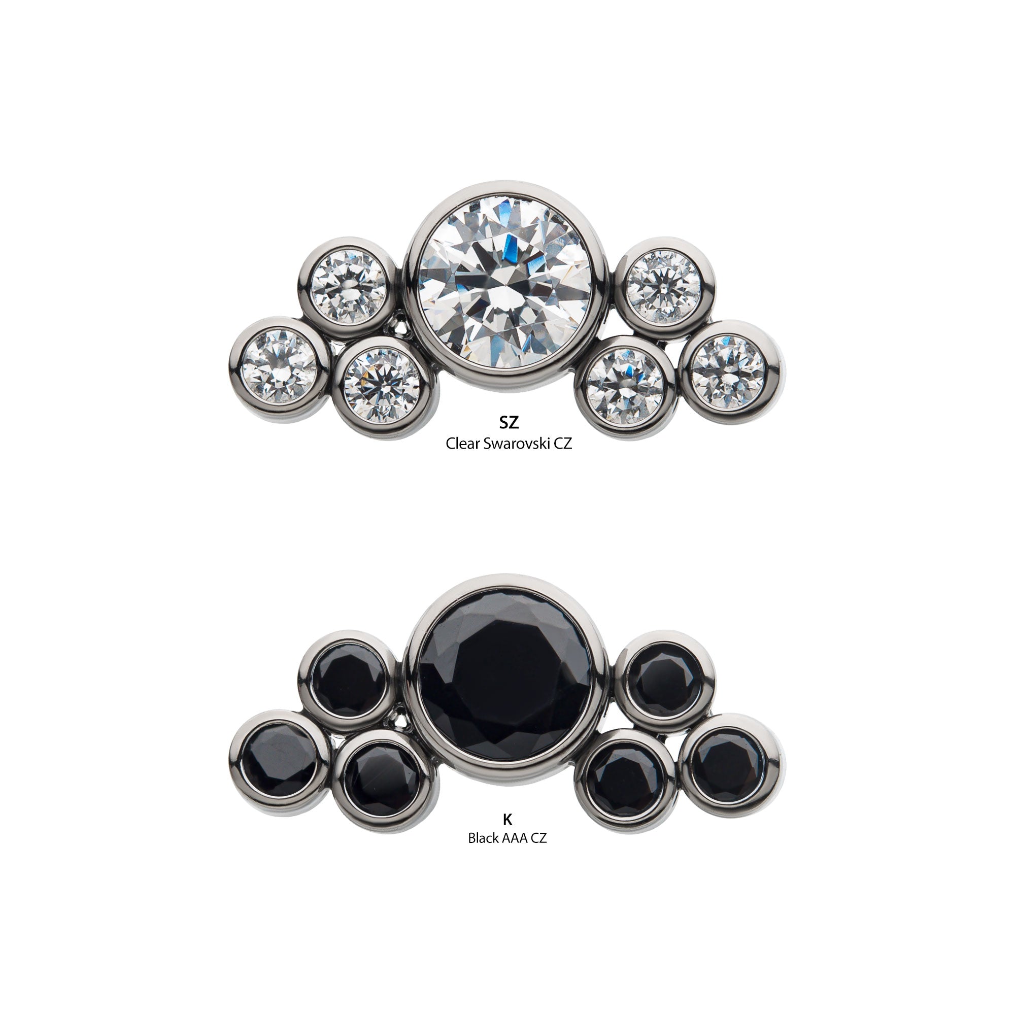Titanium Internally Threaded with 1pc 3.5mm and 6pcs 1.5mm Bezel Set AAA CZ/Swarovski Zirconia Cluster Top