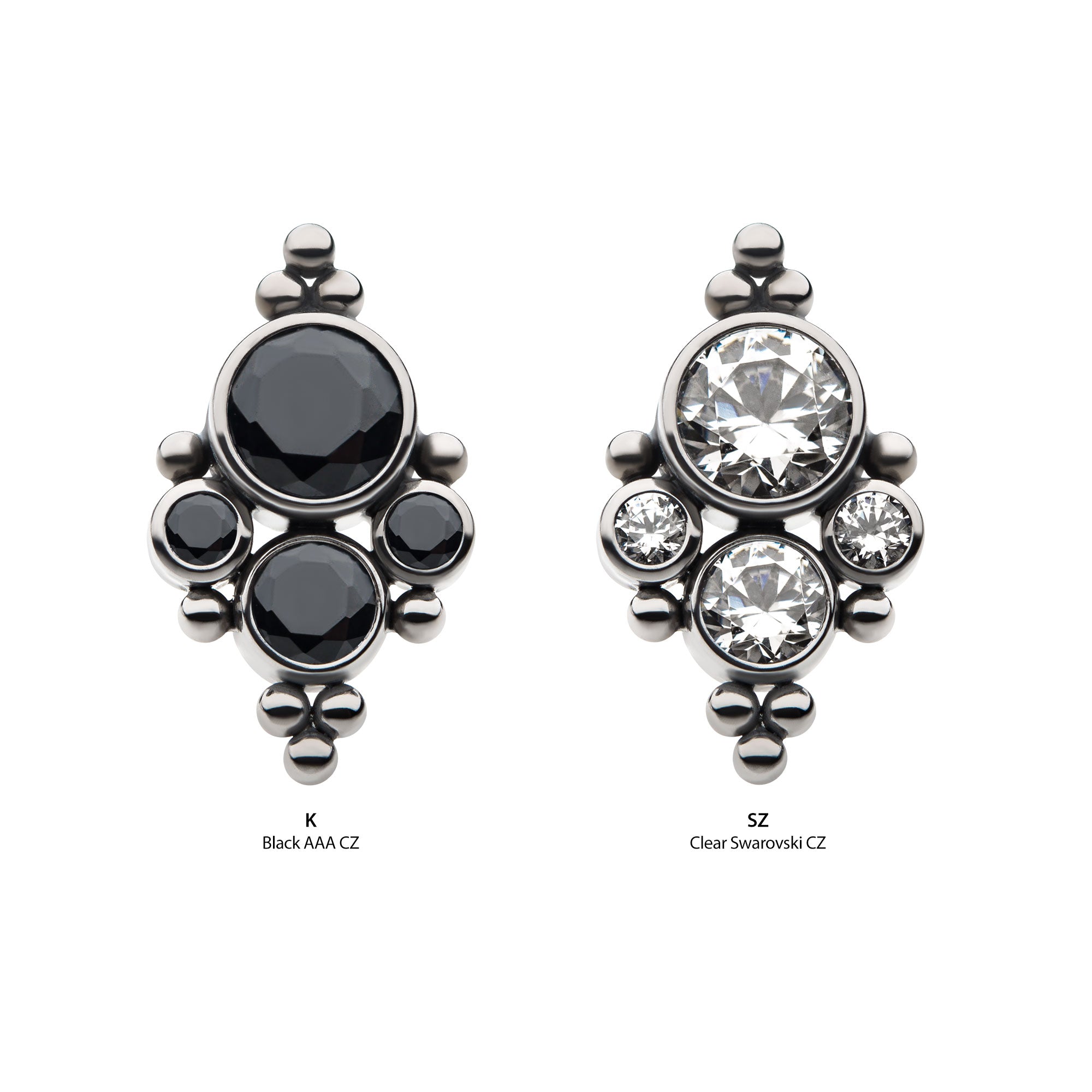 Titanium Internally Threaded with 4pcs Bezel Set AAA CZ/Swarovski Zirconia & Beads Cluster Top