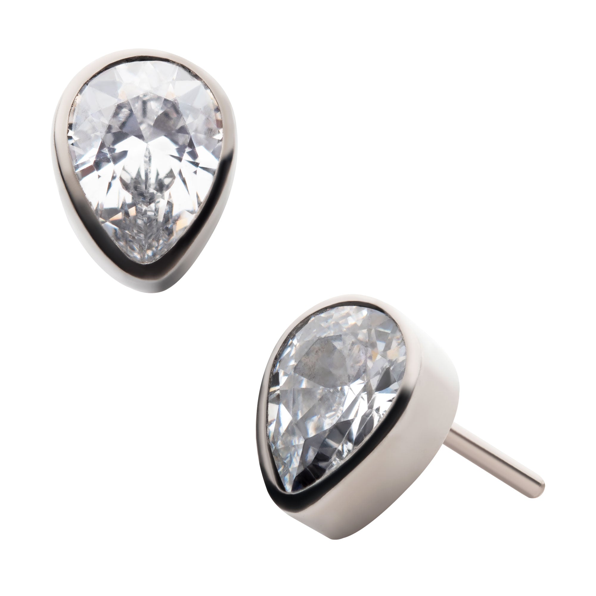 Titanium Threadless Bezel CZ Pear Shape Top