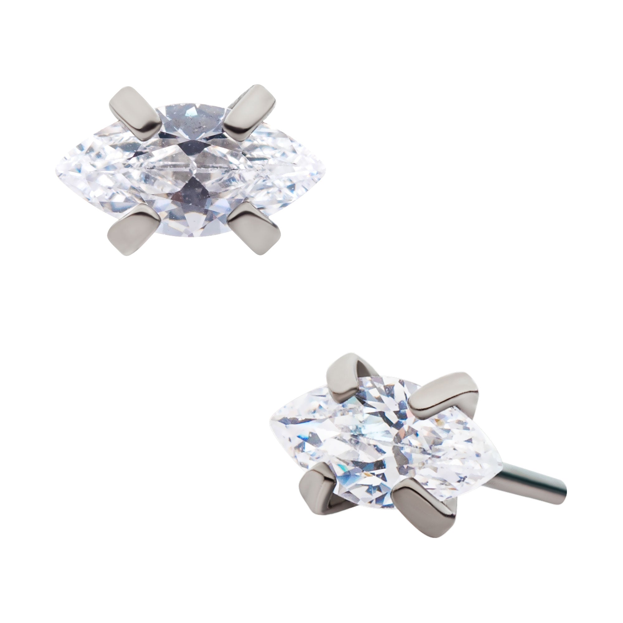Titanium Threadless Prong Set Marquise Clear AAA CZ Top