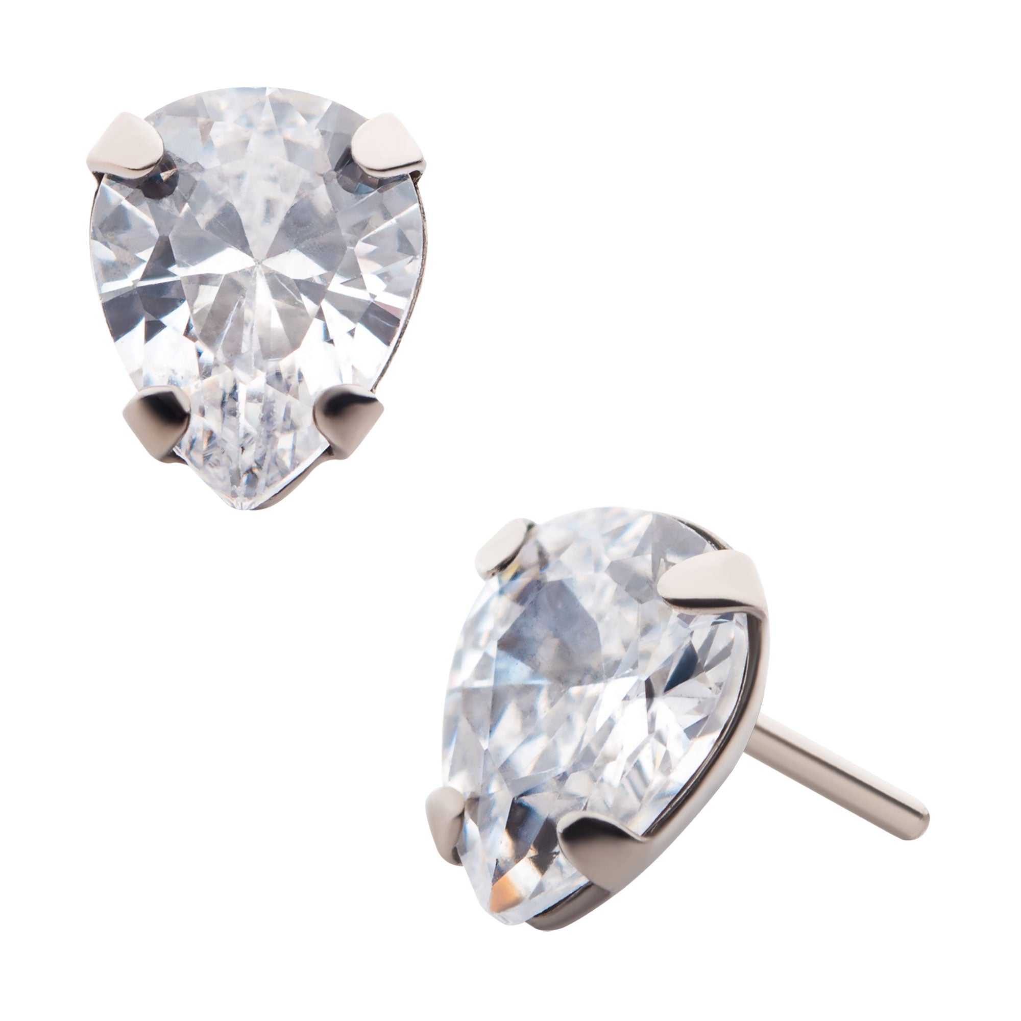 Titanium Threadless 4-Prong CZ Pear Shape Top