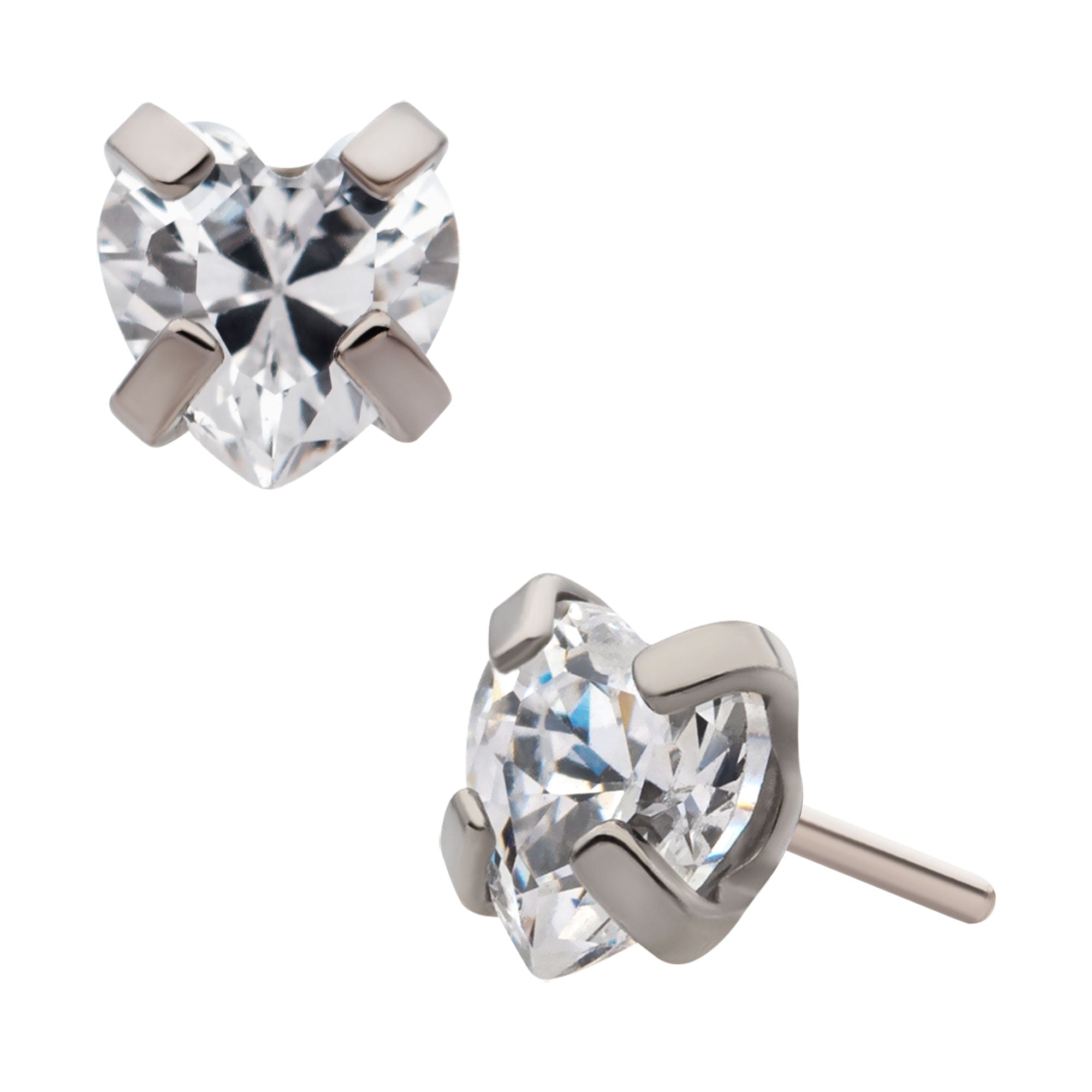 Titanium Threadless 4-Prong CZ Heart Shape Top