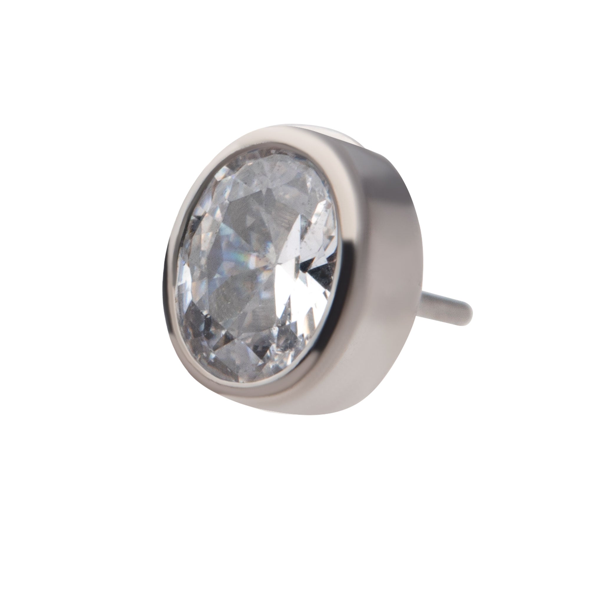 Titanium Threadless Bezel Set CZ Oval Shape Top