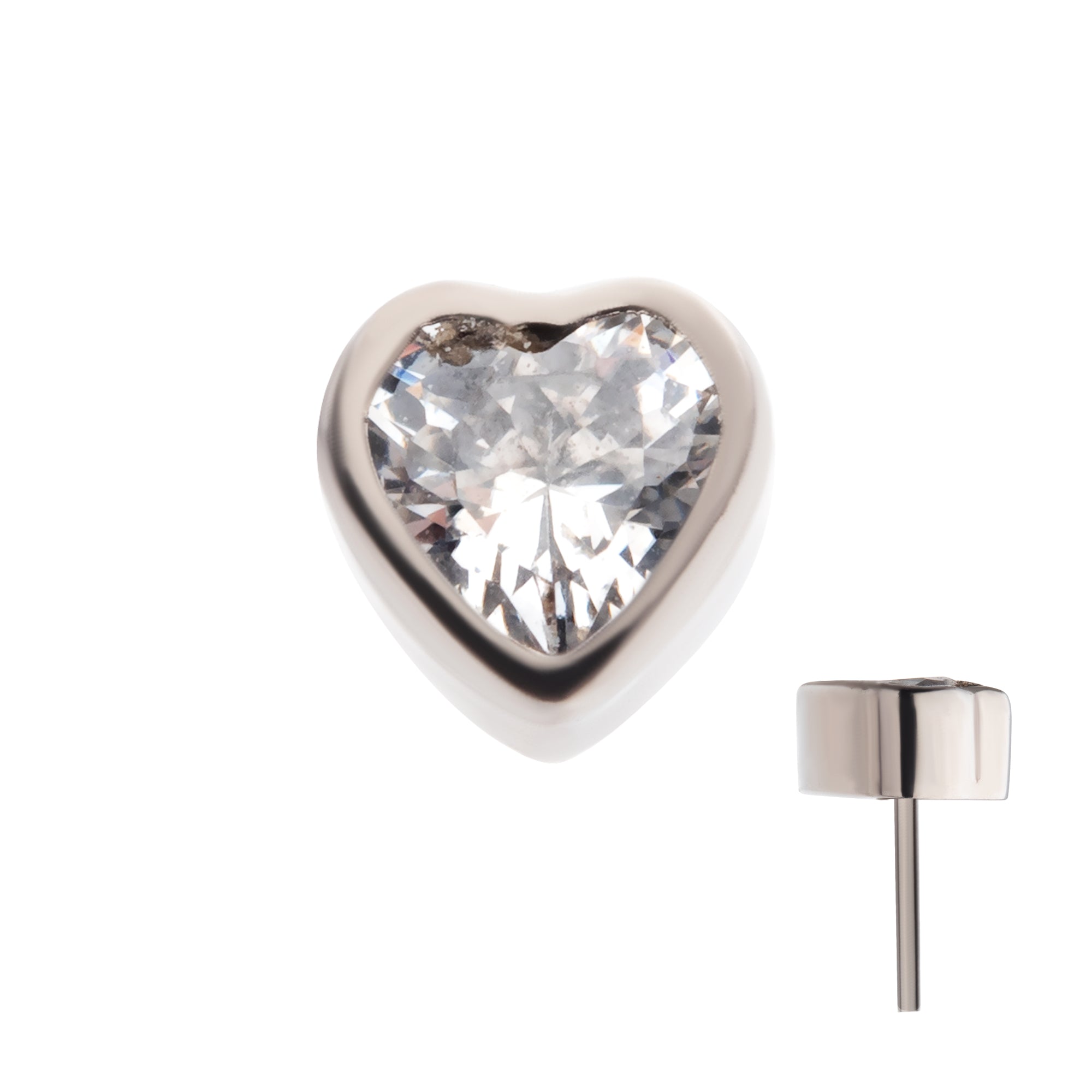 Titanium Threadless CZ Heart Shape Top