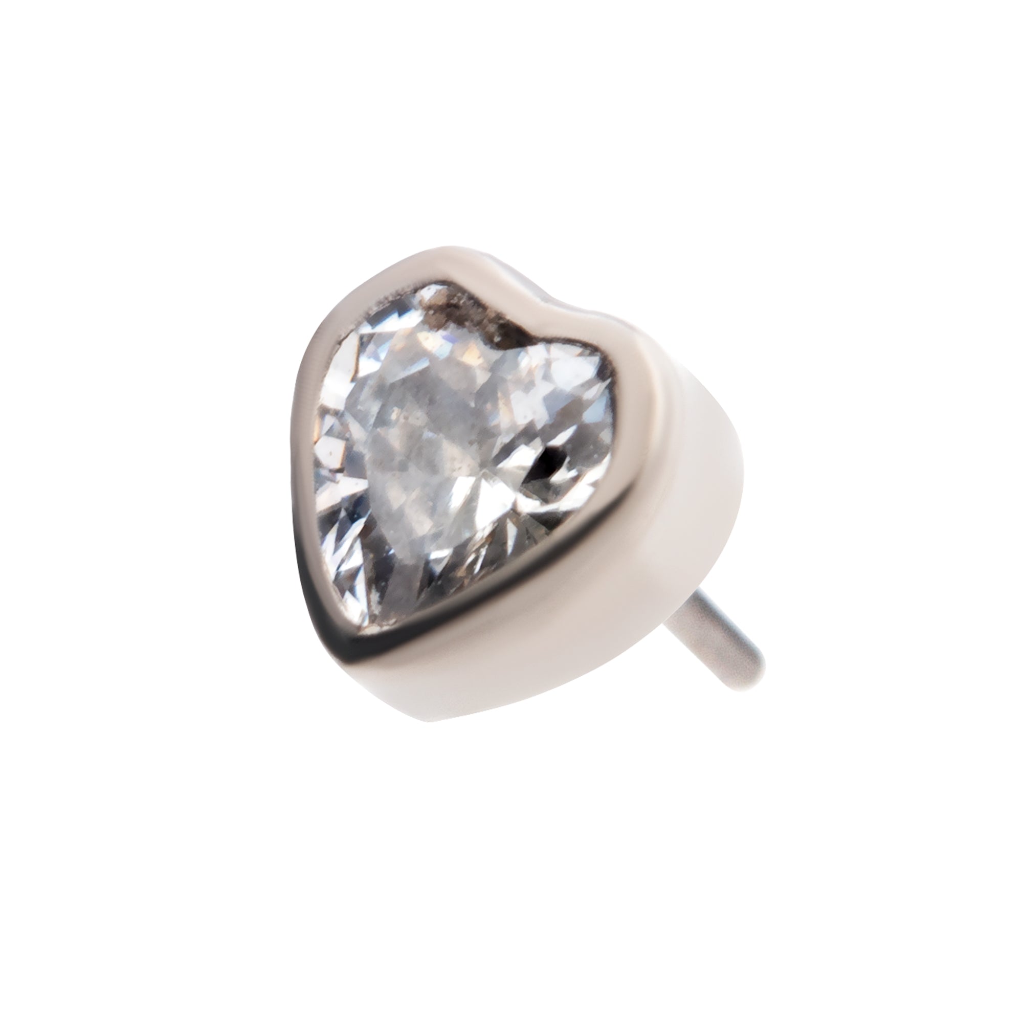 Titanium Threadless CZ Heart Shape Top