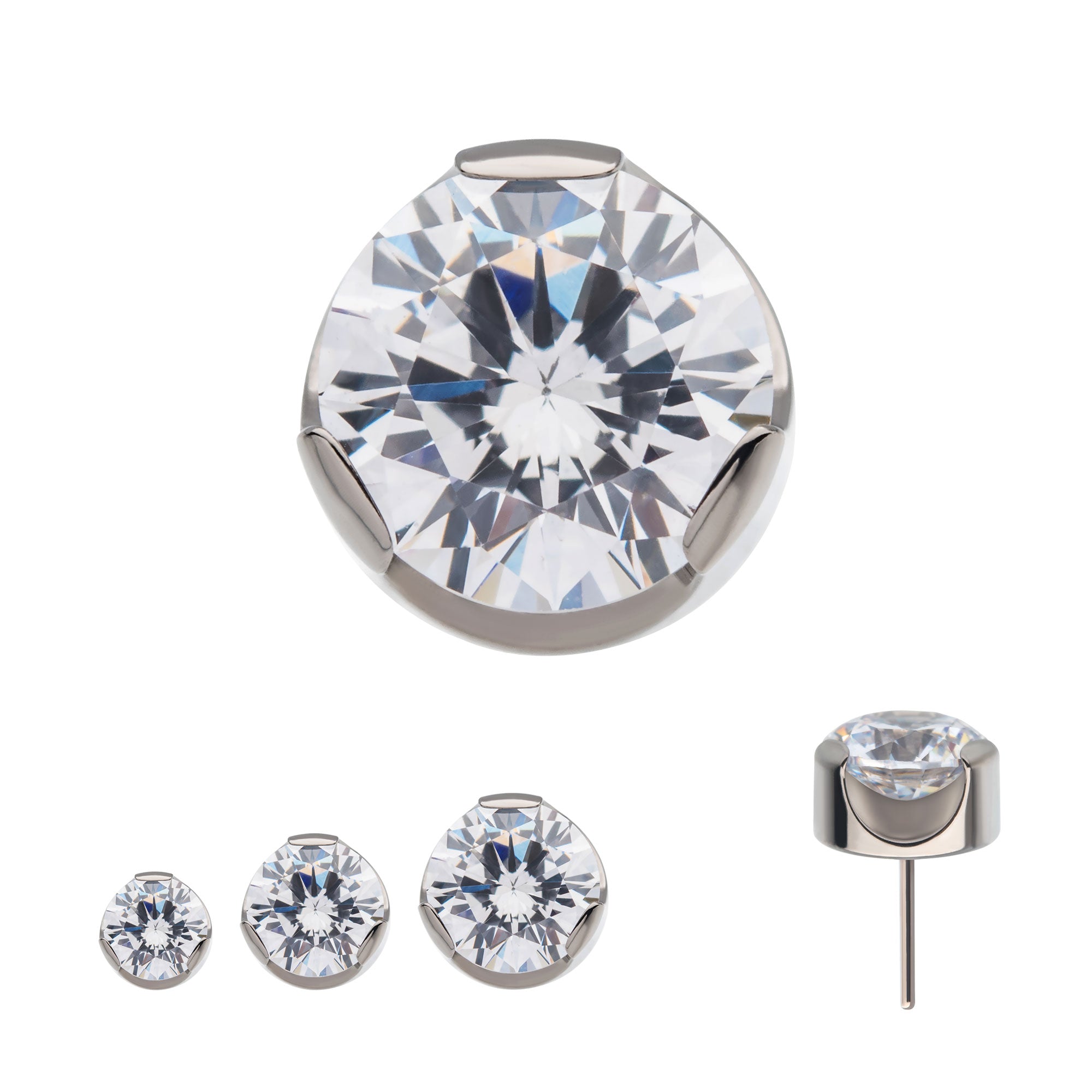 Titanium Threadless 3-Prong Clear CZ Cylinder Top