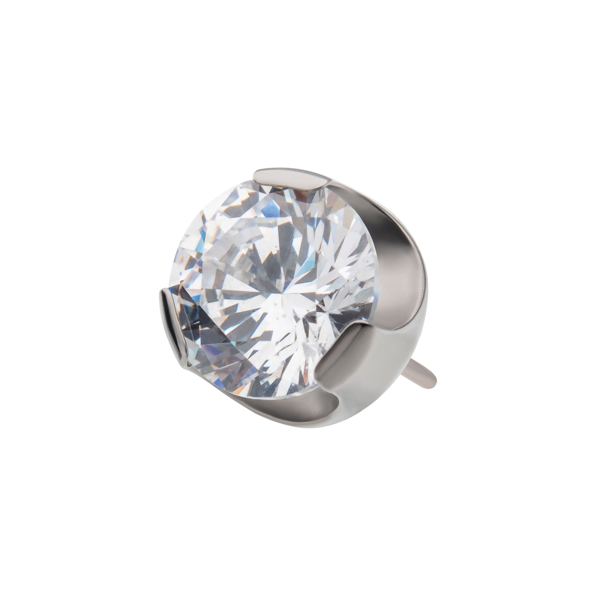 Titanium Threadless 3-Prong Clear CZ Cylinder Top