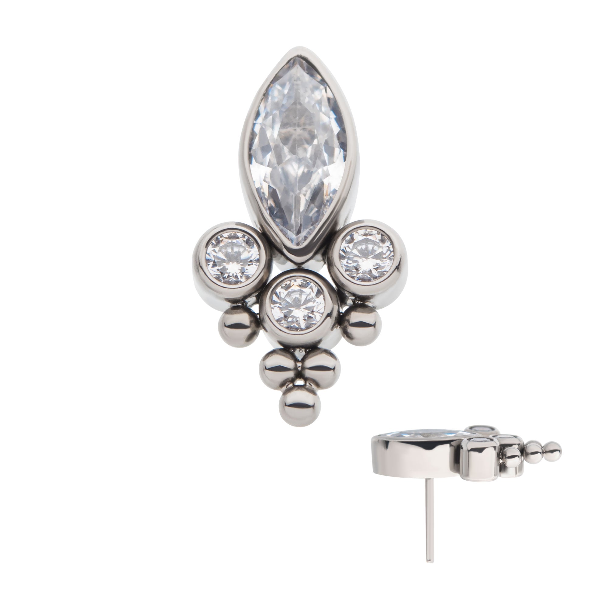 Titanium Threadless Clustered Beaded Marquise & Round CZ Top