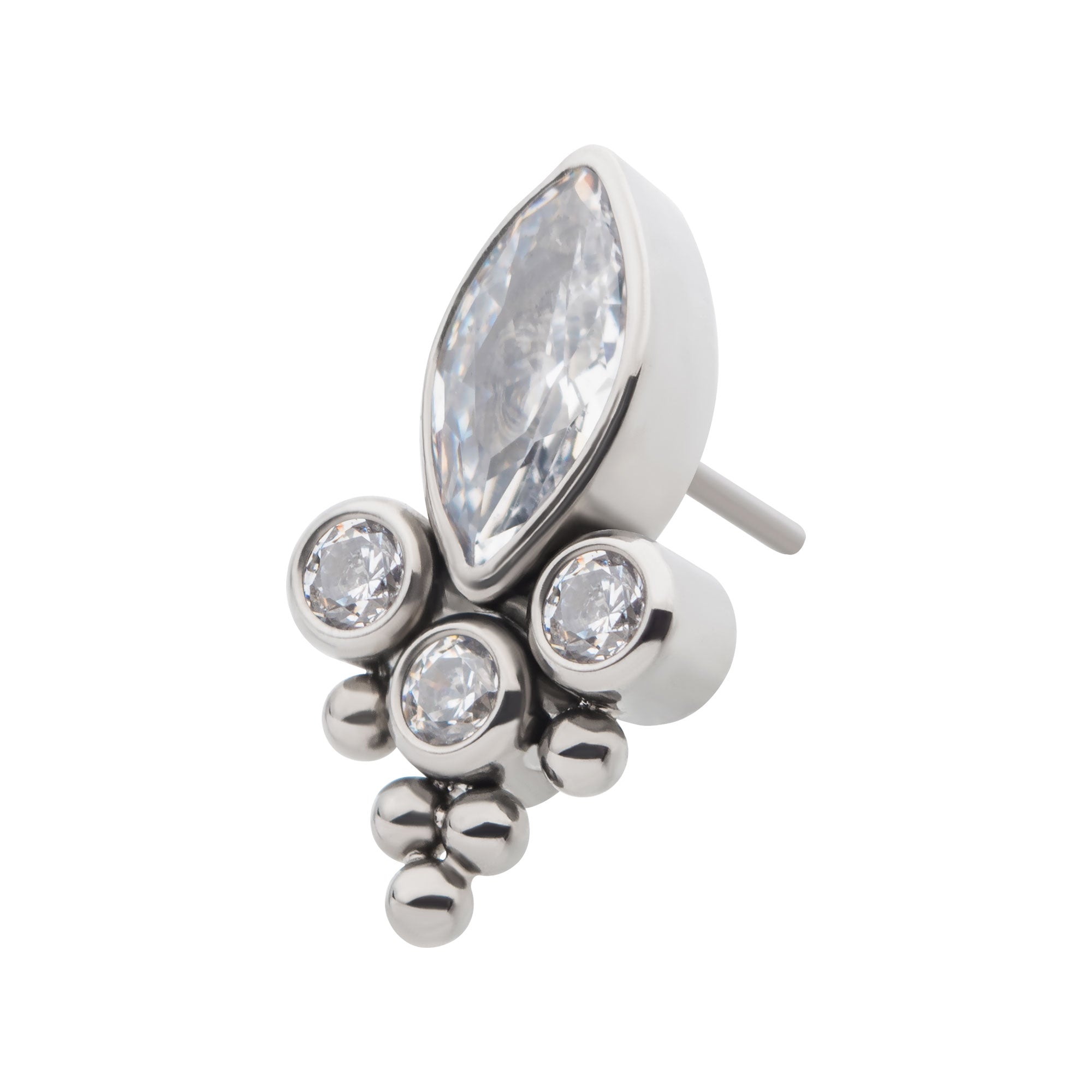 Titanium Threadless Clustered Beaded Marquise & Round CZ Top