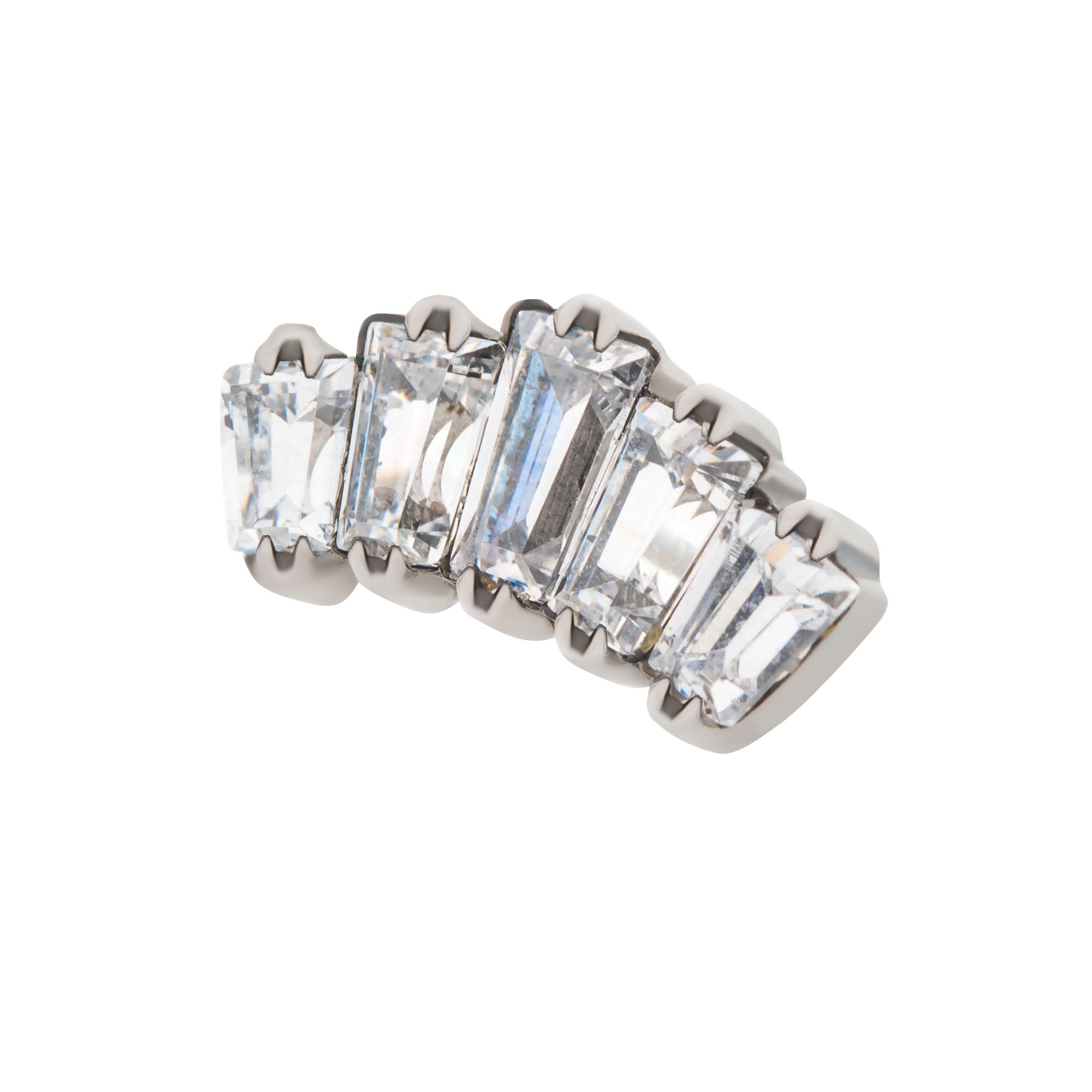 Titanium Threadless with Prong Set Trapezoid CZ 5-Cluster Top