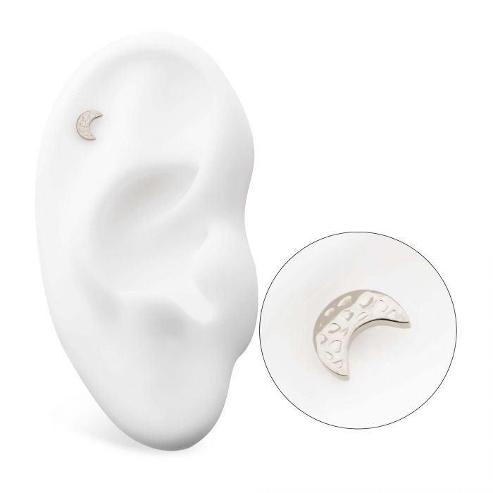 Titanium Threadless Hammered Crescent Moon Top