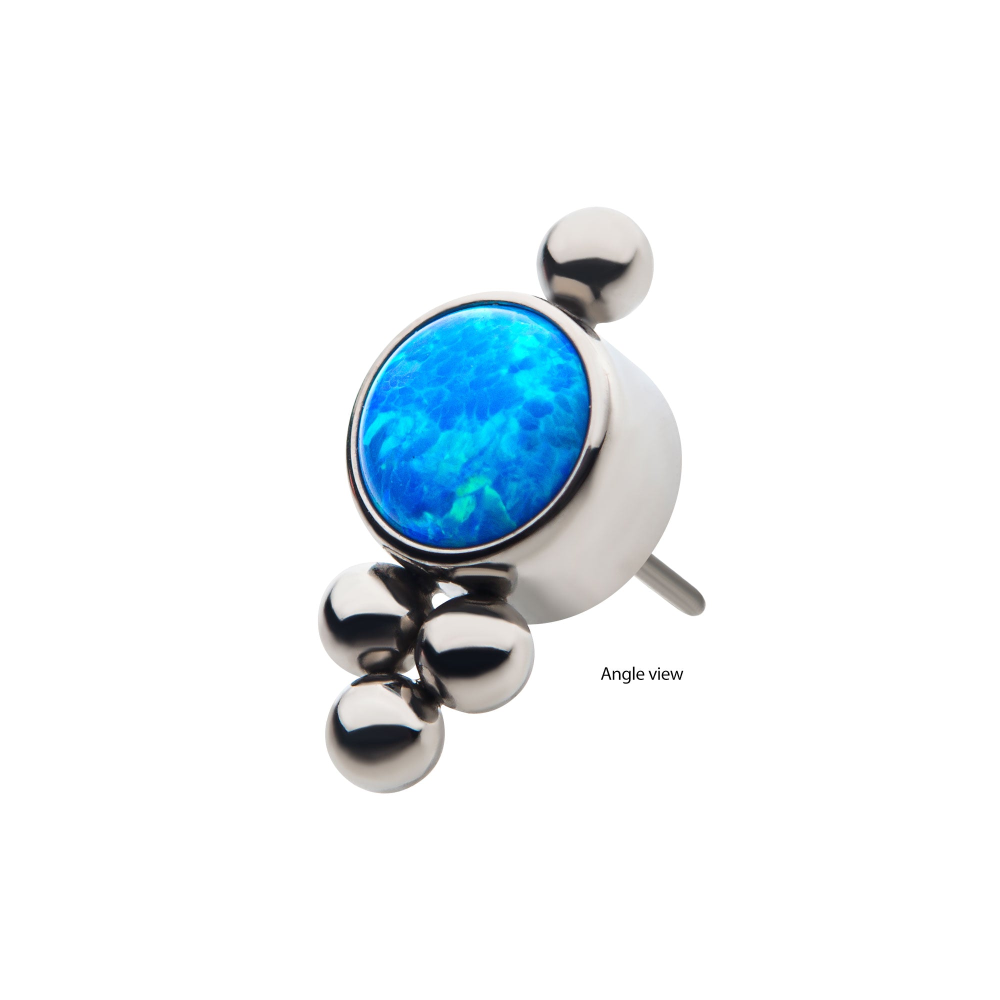 Titanium Threadless Tri-bead Cluster with 4mm Blue Opal Bezel Top