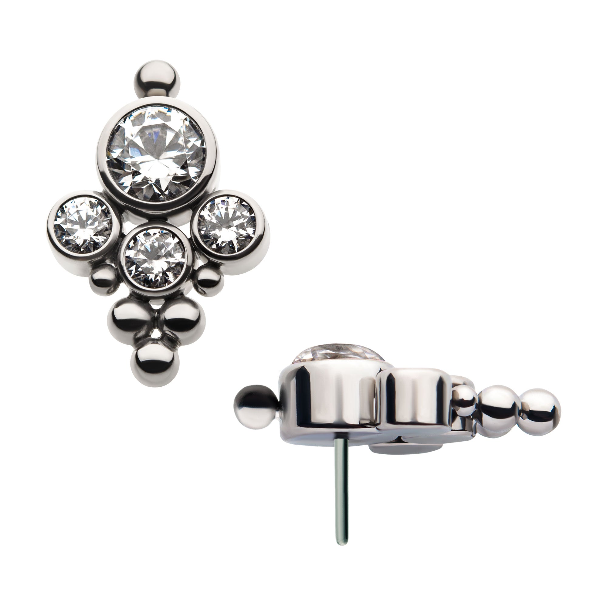 Titanium Threadless Clear Swarovski Zirconia & Beads Cluster Top