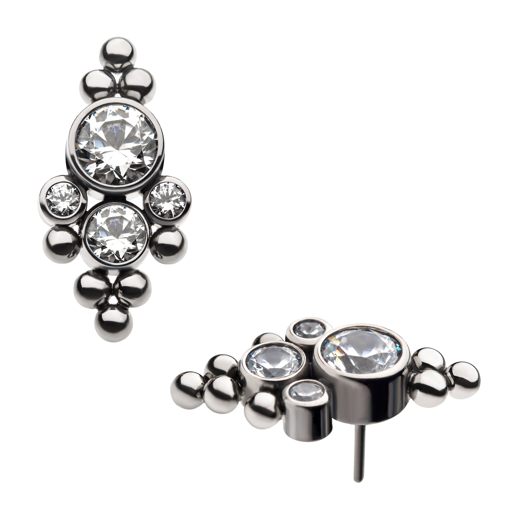 Titanium Threadless Beaded Bezel Clear Swarovski Zirconia Top