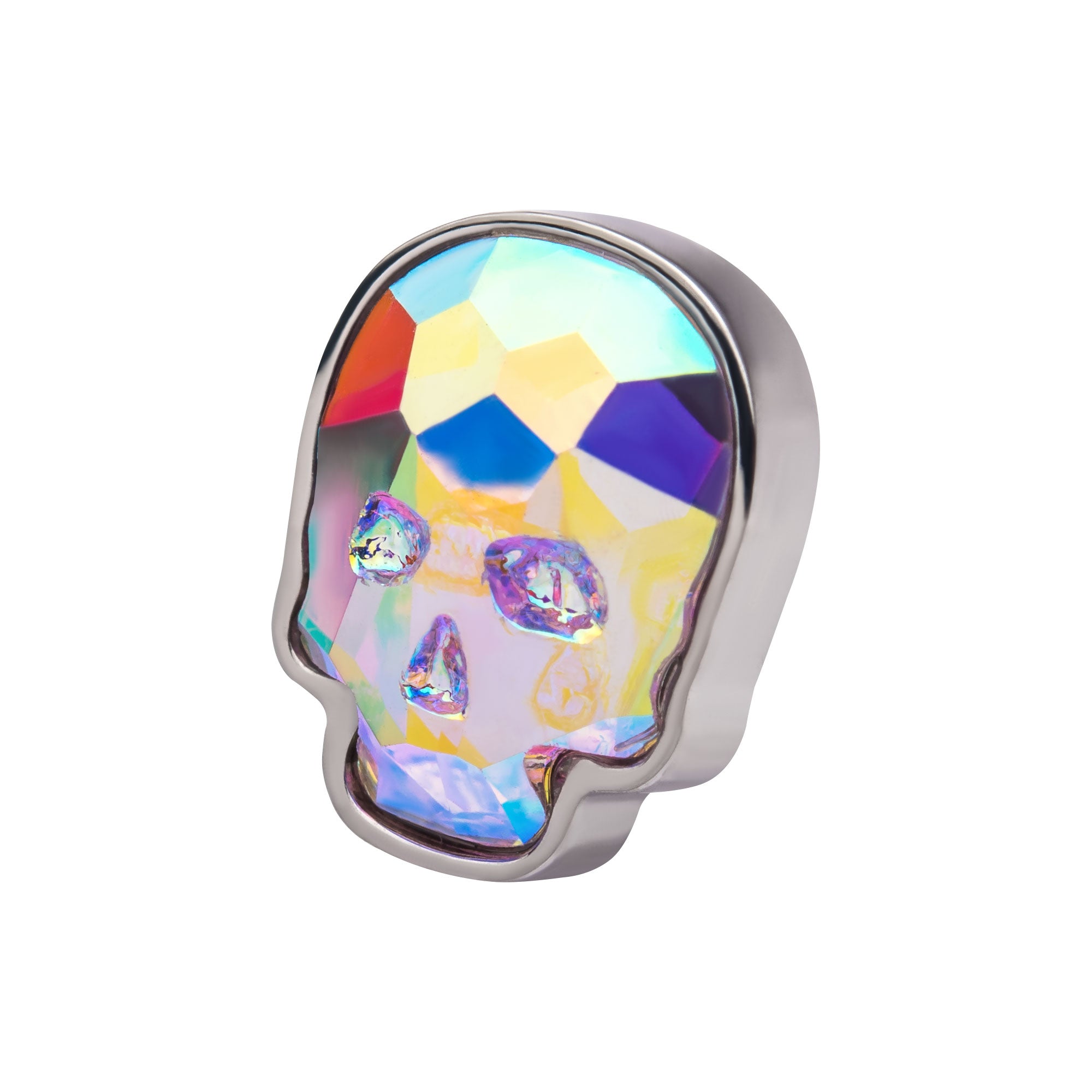 Titanium Threadless with Skull Glass Top Aurora Borealis