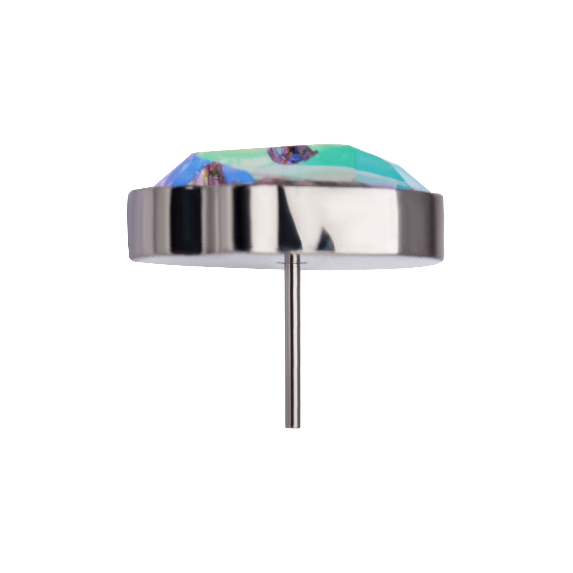 Titanium Threadless with Skull Glass Top Aurora Borealis