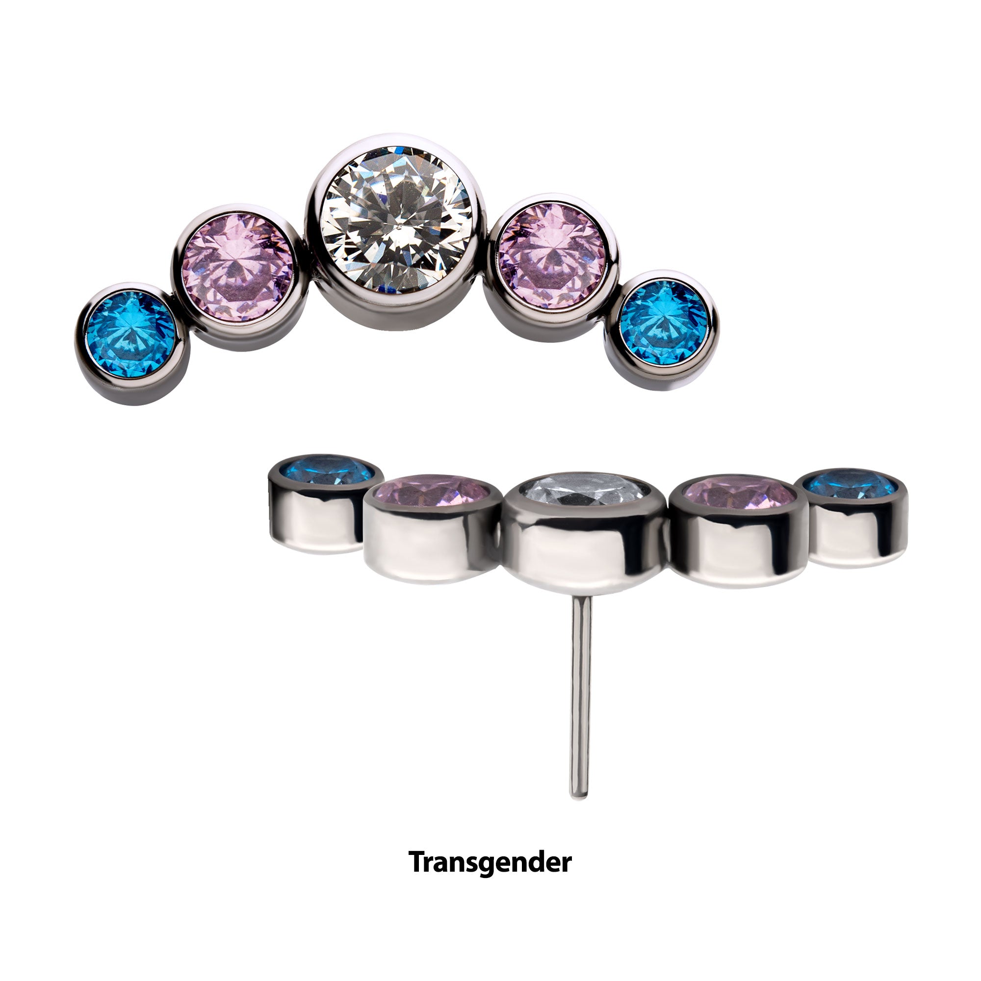 Titanium Threadless Transgender Bezel Set CZ 5-Cluster Front Facing Top