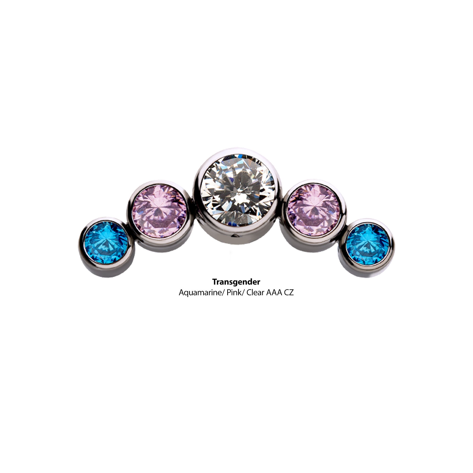 Titanium Threadless Transgender Bezel Set CZ 5-Cluster Front Facing Top