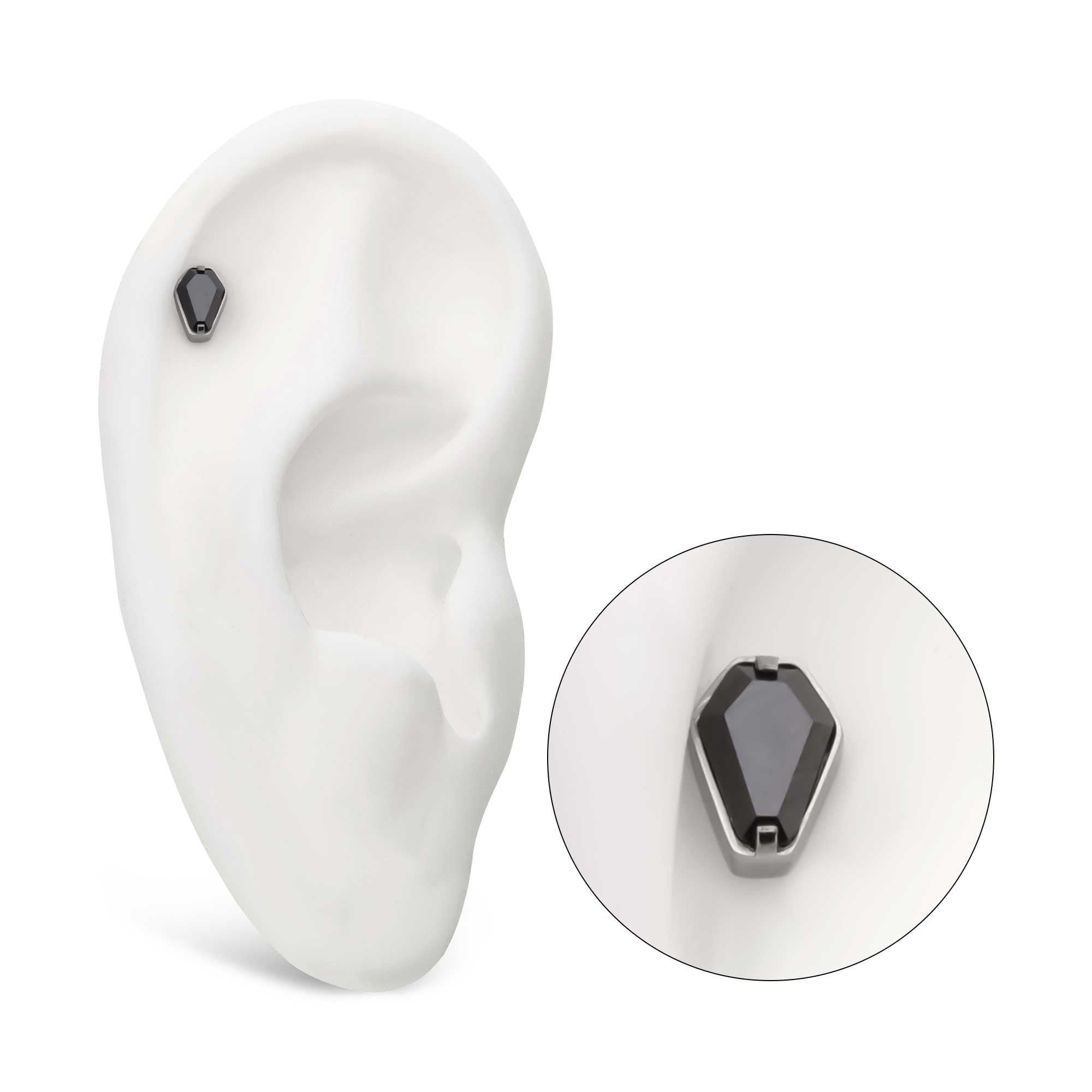 Coffin Titanium Threadless Prong Black CZ Top