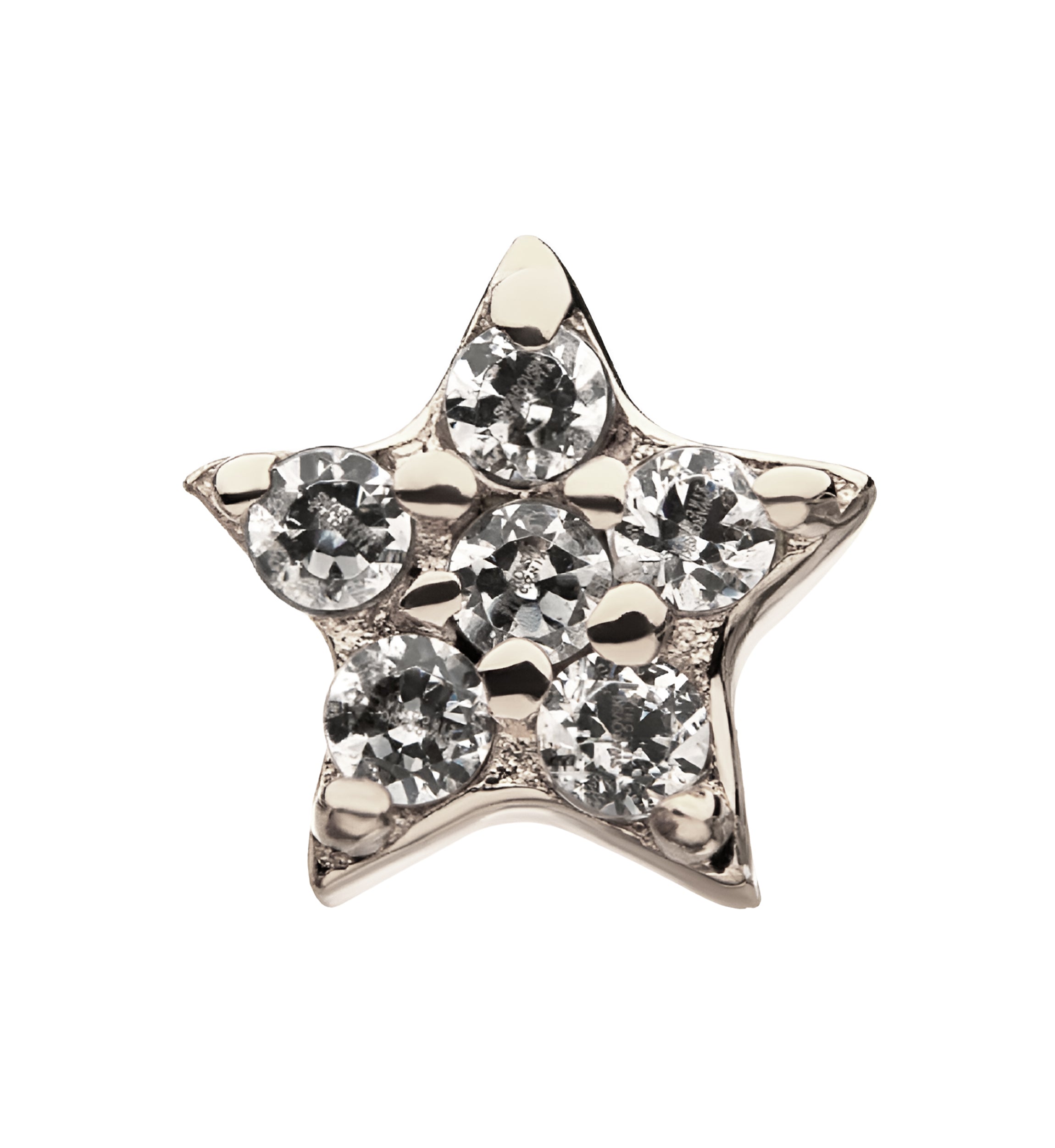 14kt Gold Threadless Multi-Clear CZ Star Top White Gold