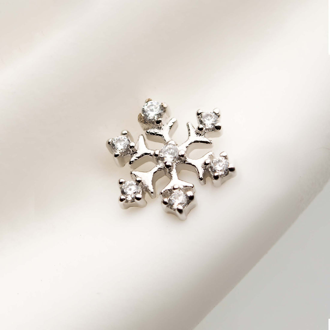 14kt Gold Threadless Prong CZ Snowflake Top White Gold