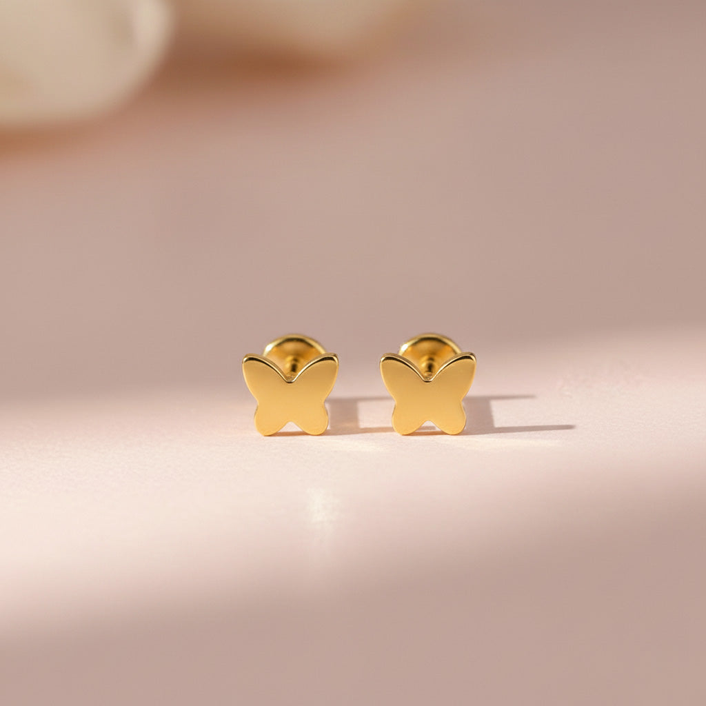 Gold PVD Titanium Butterfly Threadless Earring Studs