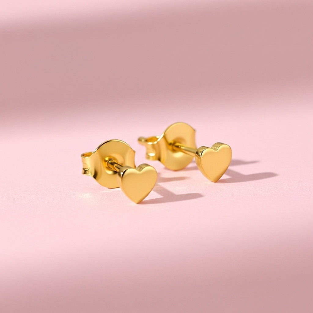 Gold PVD Heart Titanium Butterfly Back Earring Studs