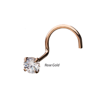 14kt Gold 3mm Prong Set CZ Nose Screw Rose Gold