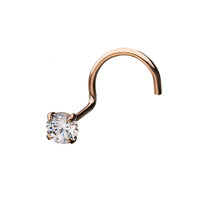 14kt Gold 3mm Prong Set CZ Nose Screw Rose Gold