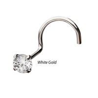 14kt Gold 3mm Prong Set CZ Nose Screw White Gold