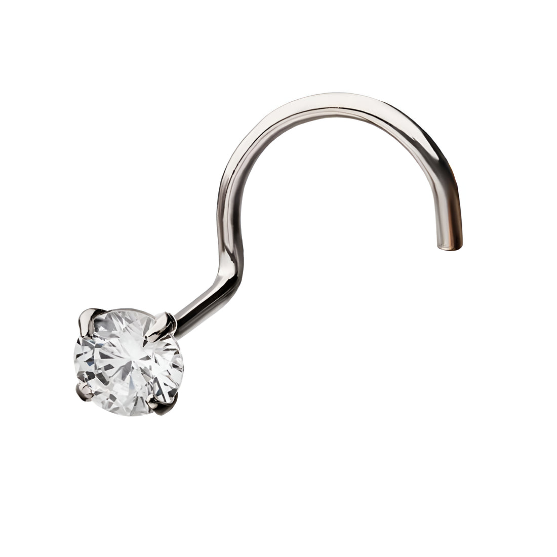 14kt Gold 3mm Prong Set CZ Nose Screw White Gold