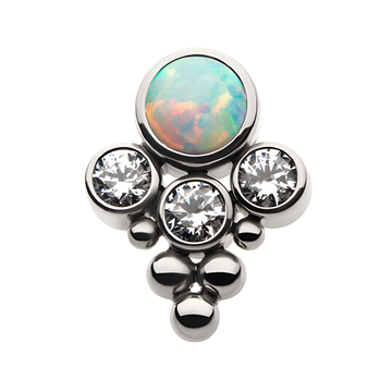 Titanium Threadless Synthetic Opal/AAA CZ/Swarovski & Beads Cluster Top Clear CZ|White Opalite